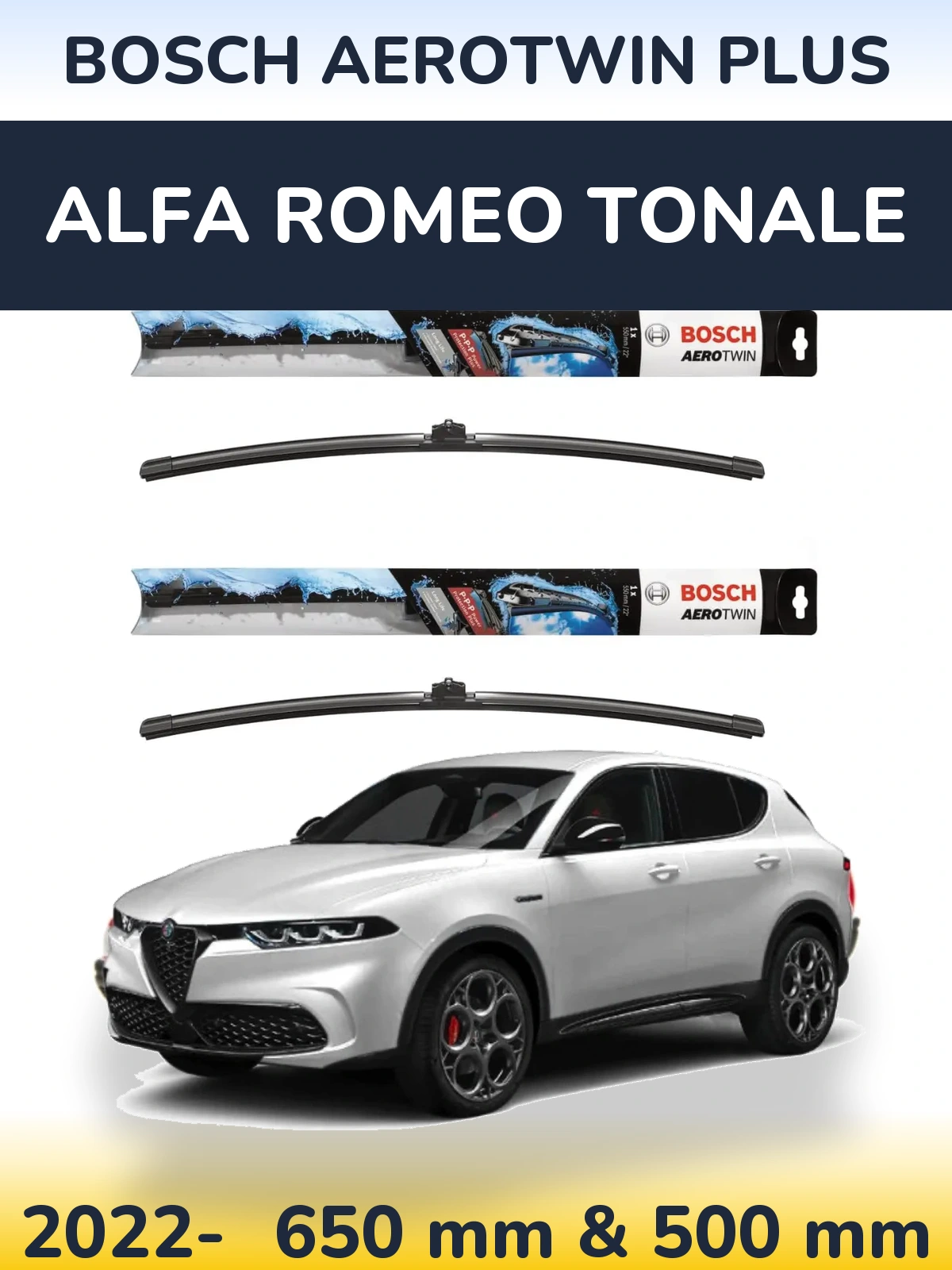 Комплект передних дворников BOSCH AeroTwin Plus 650 & 500 мм для Alfa Romeo Tonale 2022-2026