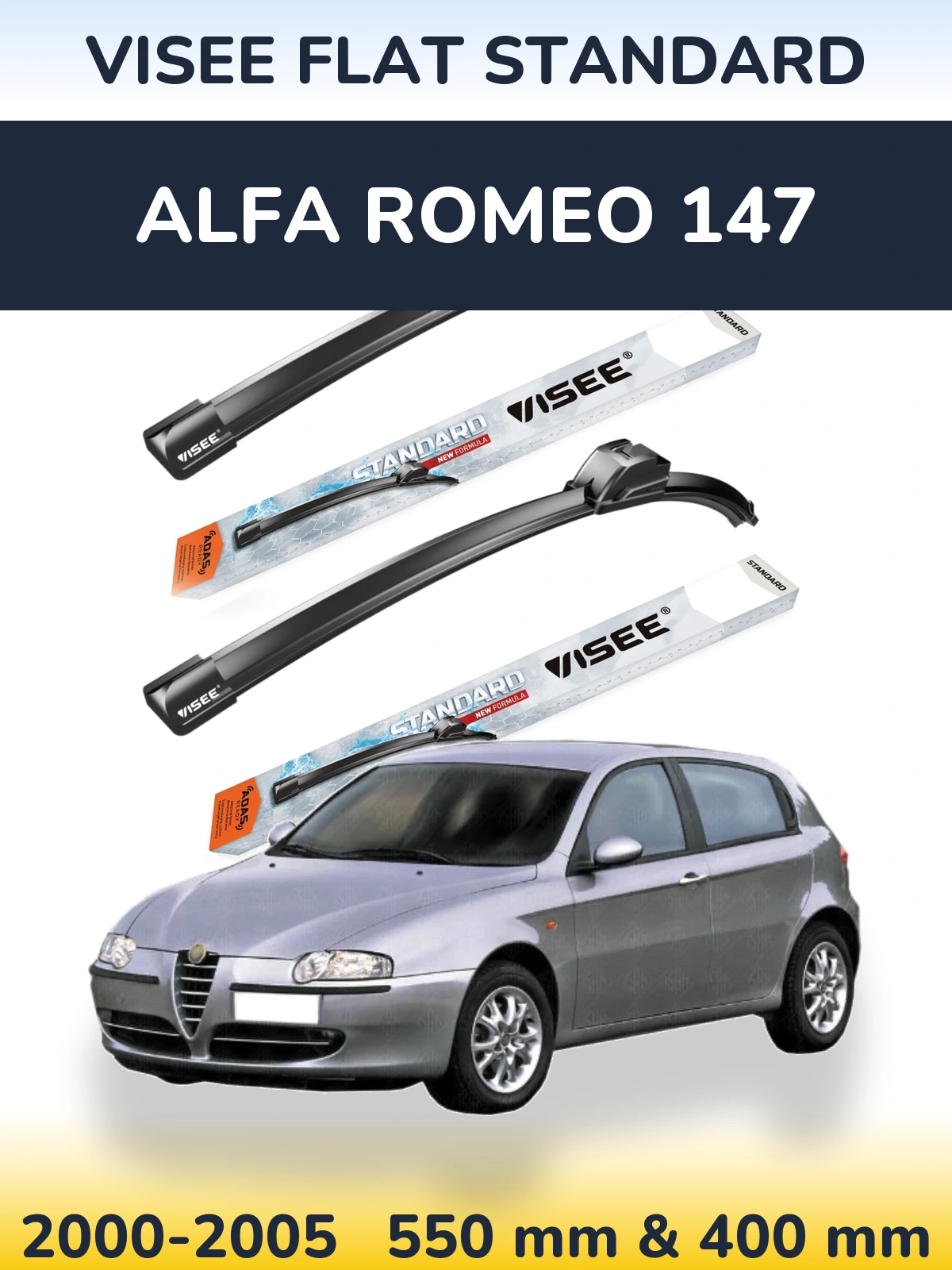 Front wiper blade set VISEE FLAT STANDARD 550 & 400 mm for Alfa Romeo 147 2000-2005
