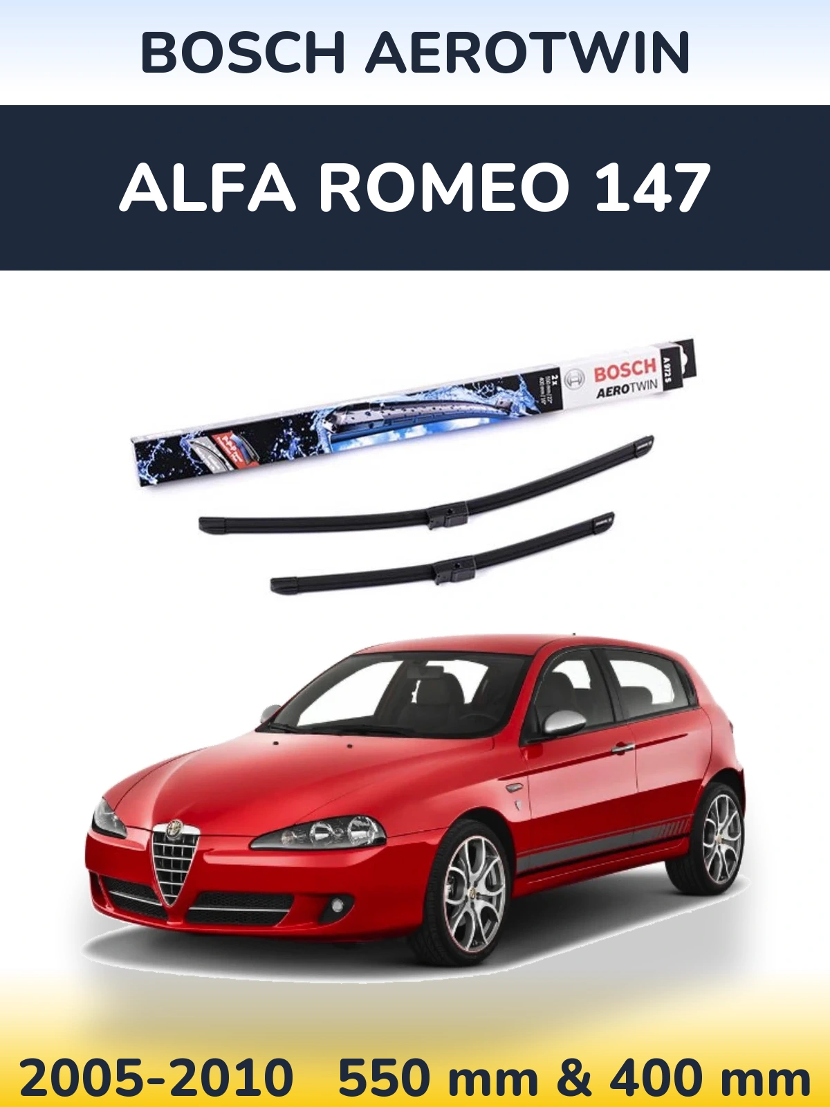 Front wiper blade set BOSCH AeroTwin 550 & 400 mm for Alfa Romeo 147 2005-2010