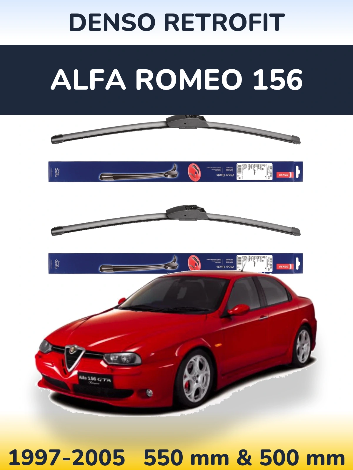 Front wiper blade set Denso Retrofit 550 & 500 mm for Alfa Romeo 156 1997-2005