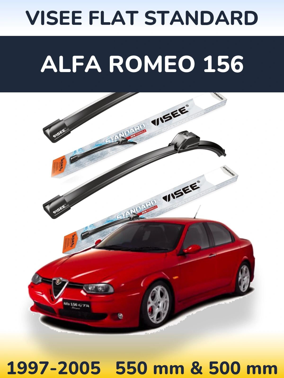 Front wiper blade set VISEE FLAT STANDARD 550 & 500 mm for Alfa Romeo 156 1997-2005