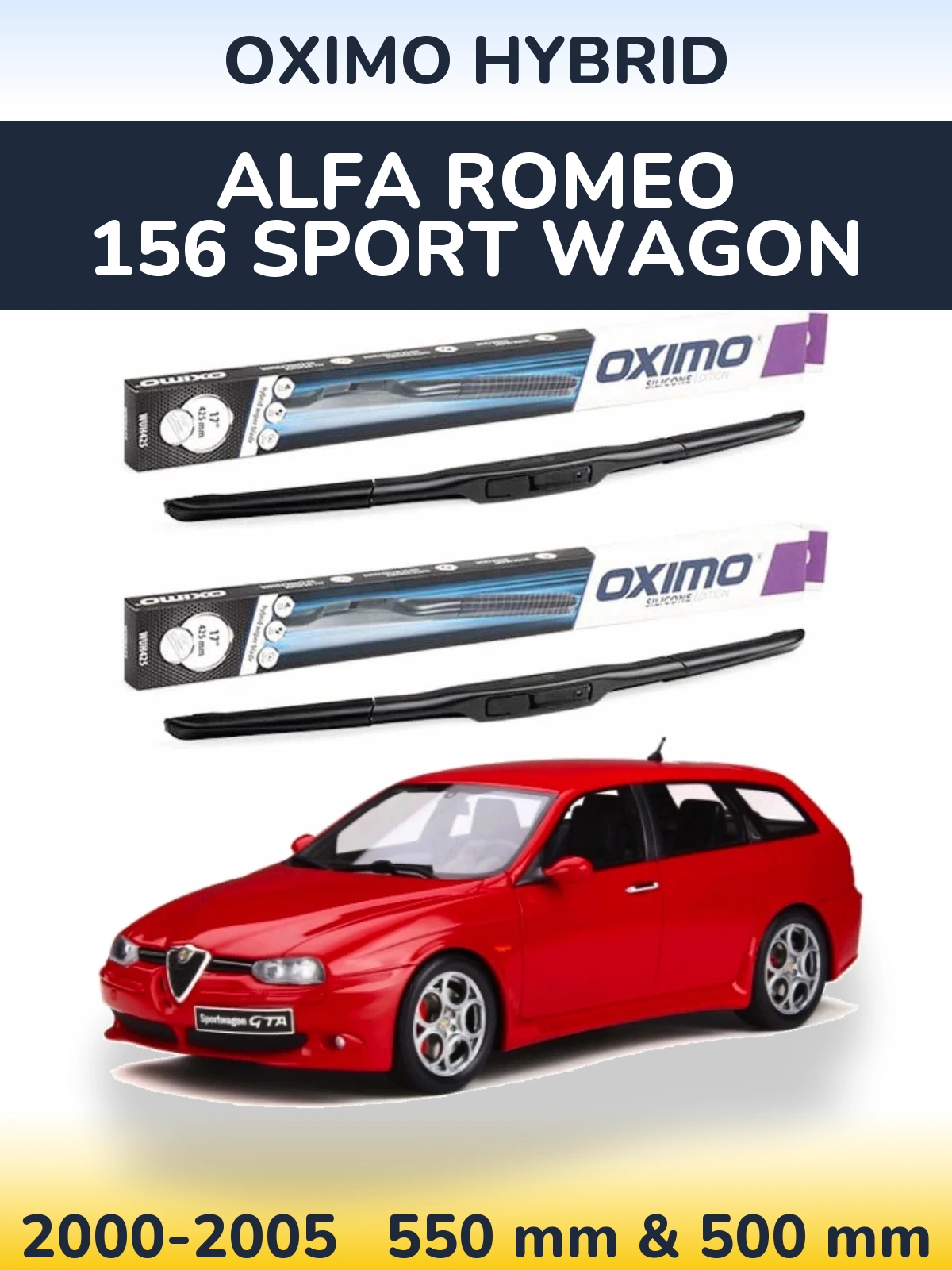 Front wiper blade set Oximo Hybrid 550 & 500 mm for Alfa Romeo 156 Sport Wagon 2000-2005