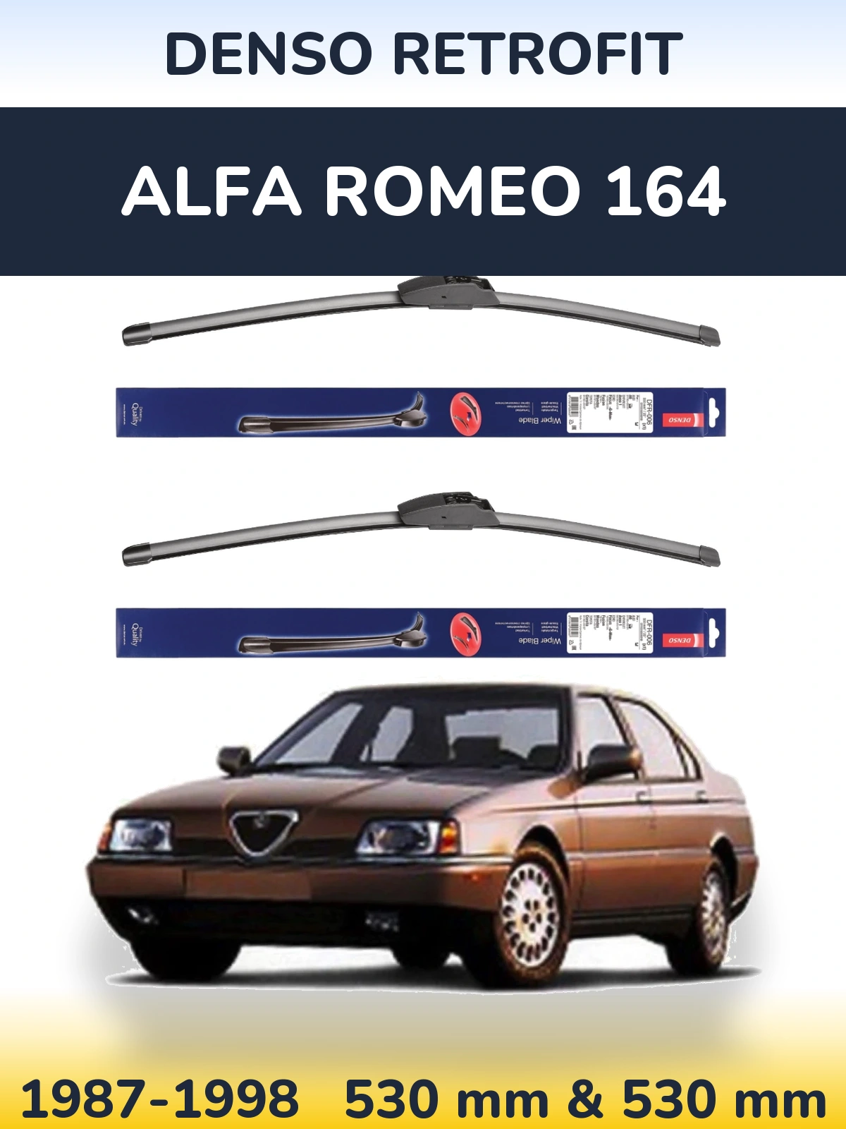 Front wiper blade set Denso Retrofit 530 & 530 mm for Alfa Romeo 164 1987-1998