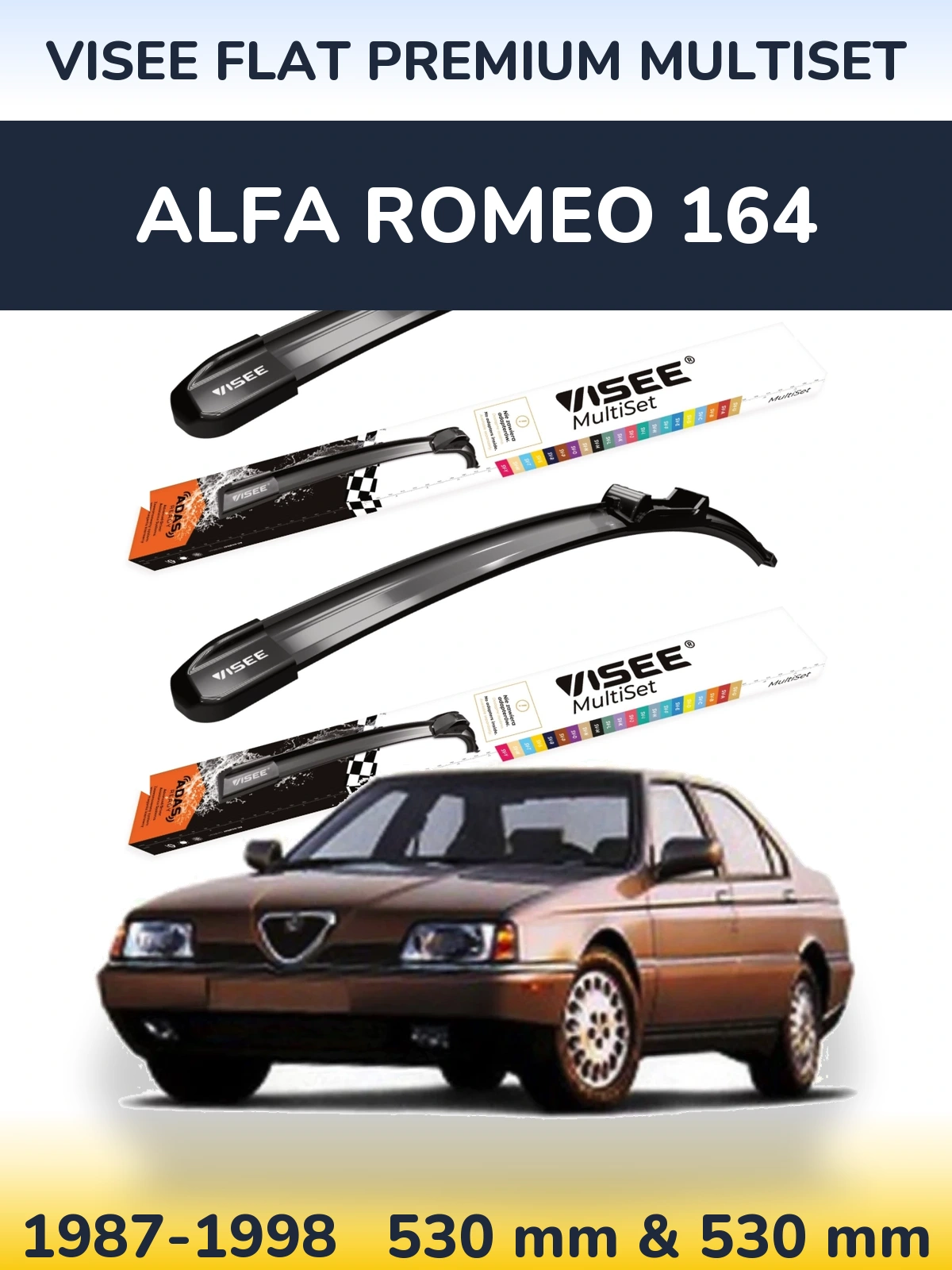 Комплект передних дворников VISEE FLAT PREMIUM MultiSet 530 & 530 мм для Alfa Romeo 164 1987-1998