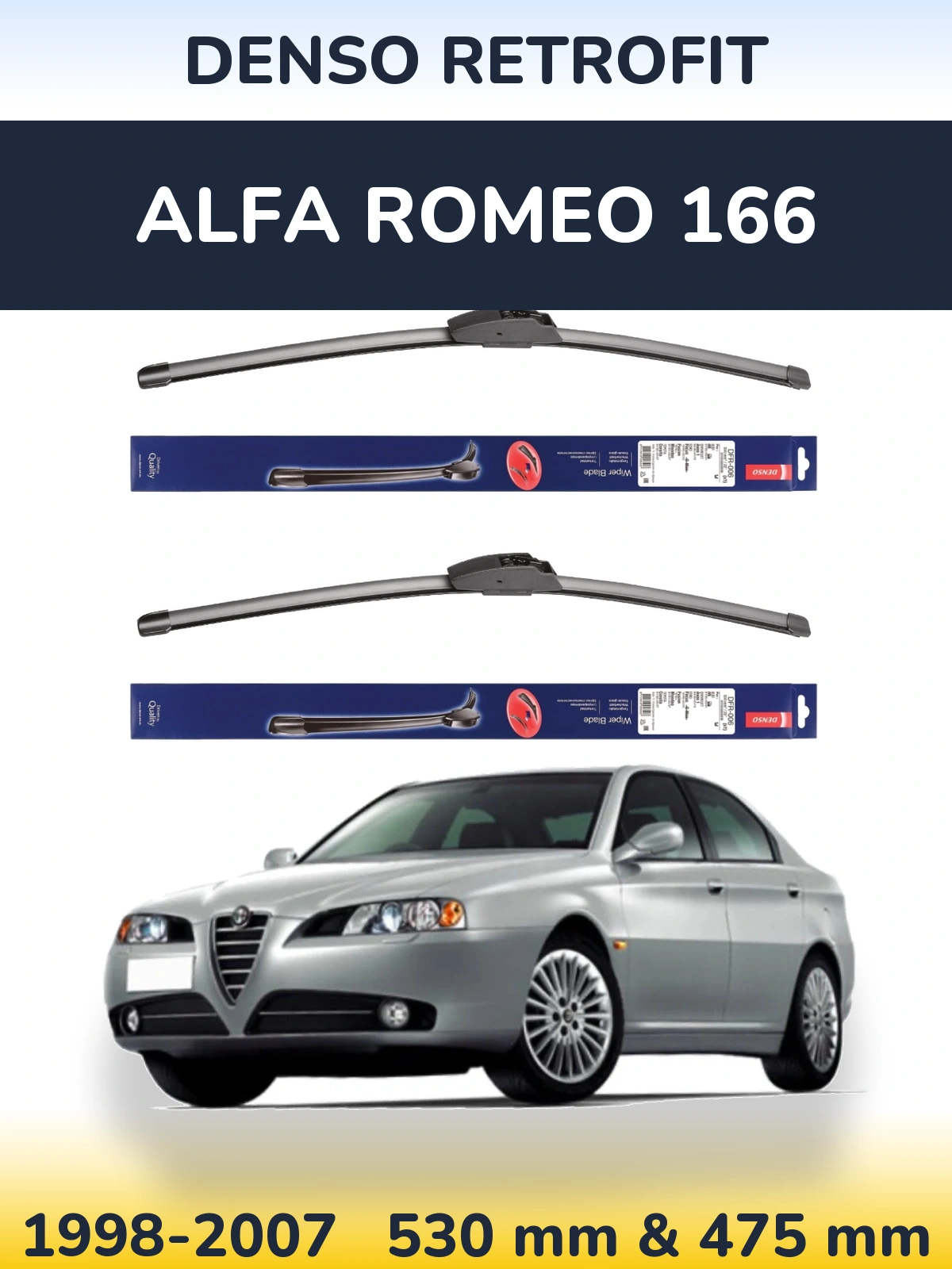 Комплект передних дворников Denso Retrofit 530 & 475 мм для Alfa Romeo 166 1998-2007
