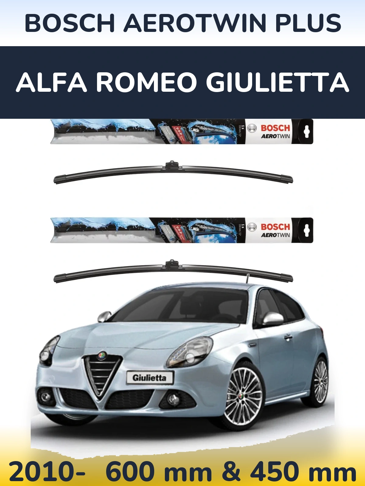 Комплект передних дворников BOSCH AeroTwin Plus 600 & 450 мм для Alfa Romeo Giulietta 2010-2026