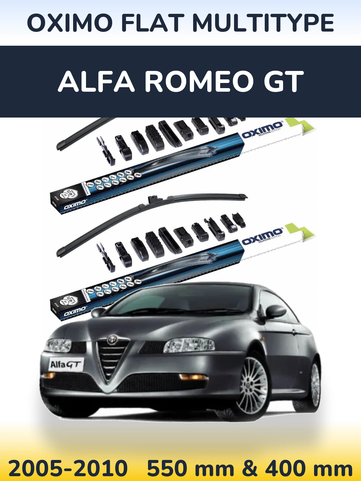 Front wiper blade set Oximo Flat MultiTipoe 550 & 400 mm for Alfa Romeo GT 2005-2010