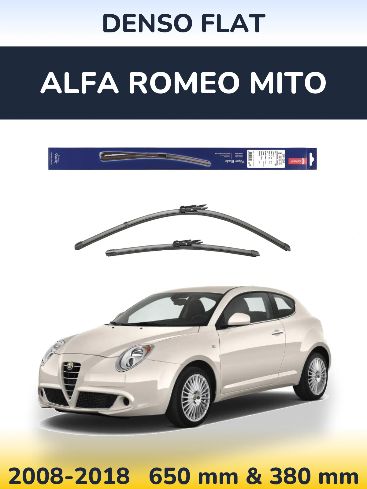 Комплект передніх щіток Denso Flat 650 & 380 мм для Alfa Romeo MiTo 2008-2018
