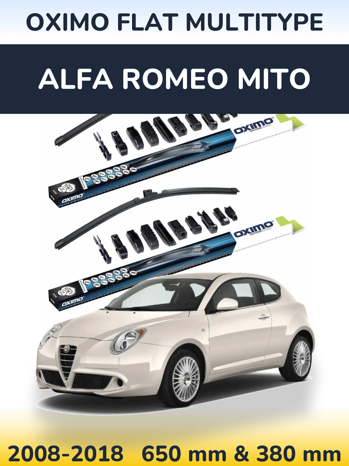 Front wiper blade set Oximo Flat MultiTipoe 650 & 380 mm for Alfa Romeo MiTo 2008-2018