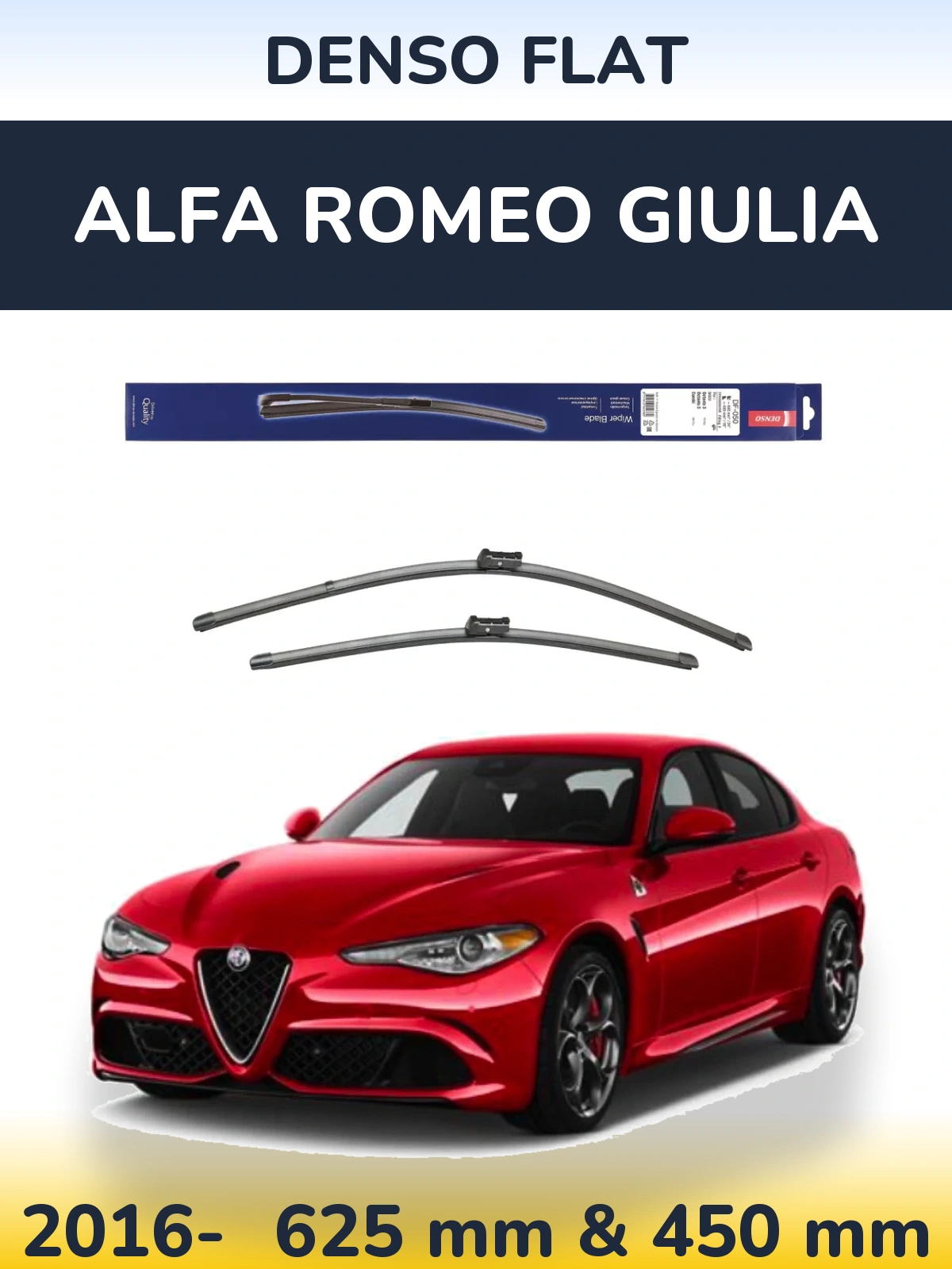 Front wiper blade set Denso Flat 600 & 450 mm for Alfa Romeo Giulia 2016-2026