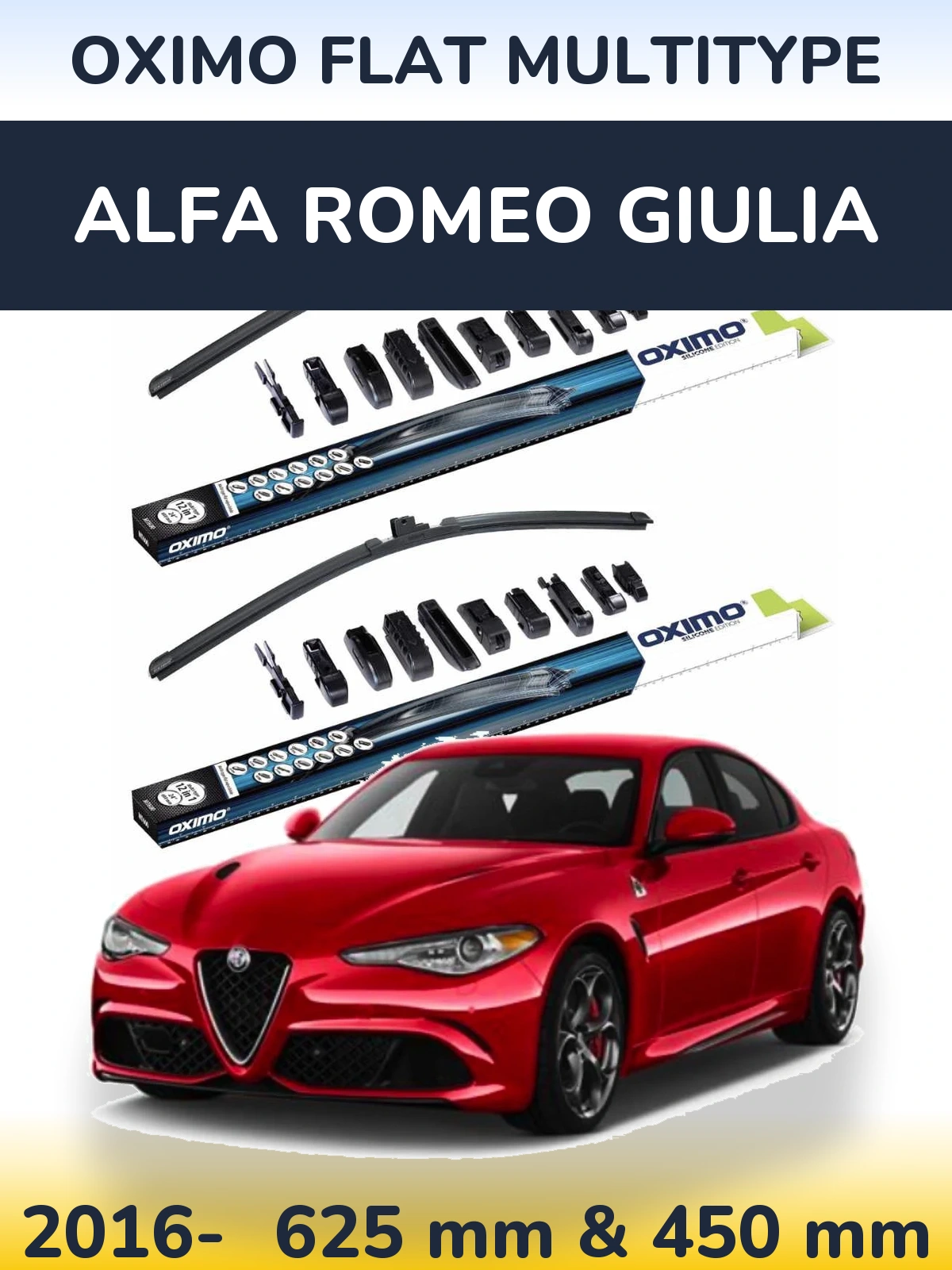 Комплект передніх щіток Oximo Flat MultiТипe 600 & 450 мм для Alfa Romeo Giulia 2016-2026
