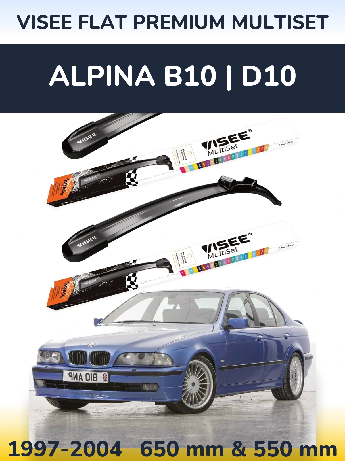Front wiper blade set VISEE FLAT PREMIUM MultiSet 650 & 550 mm for Alpina B10 | D10 1997-2004