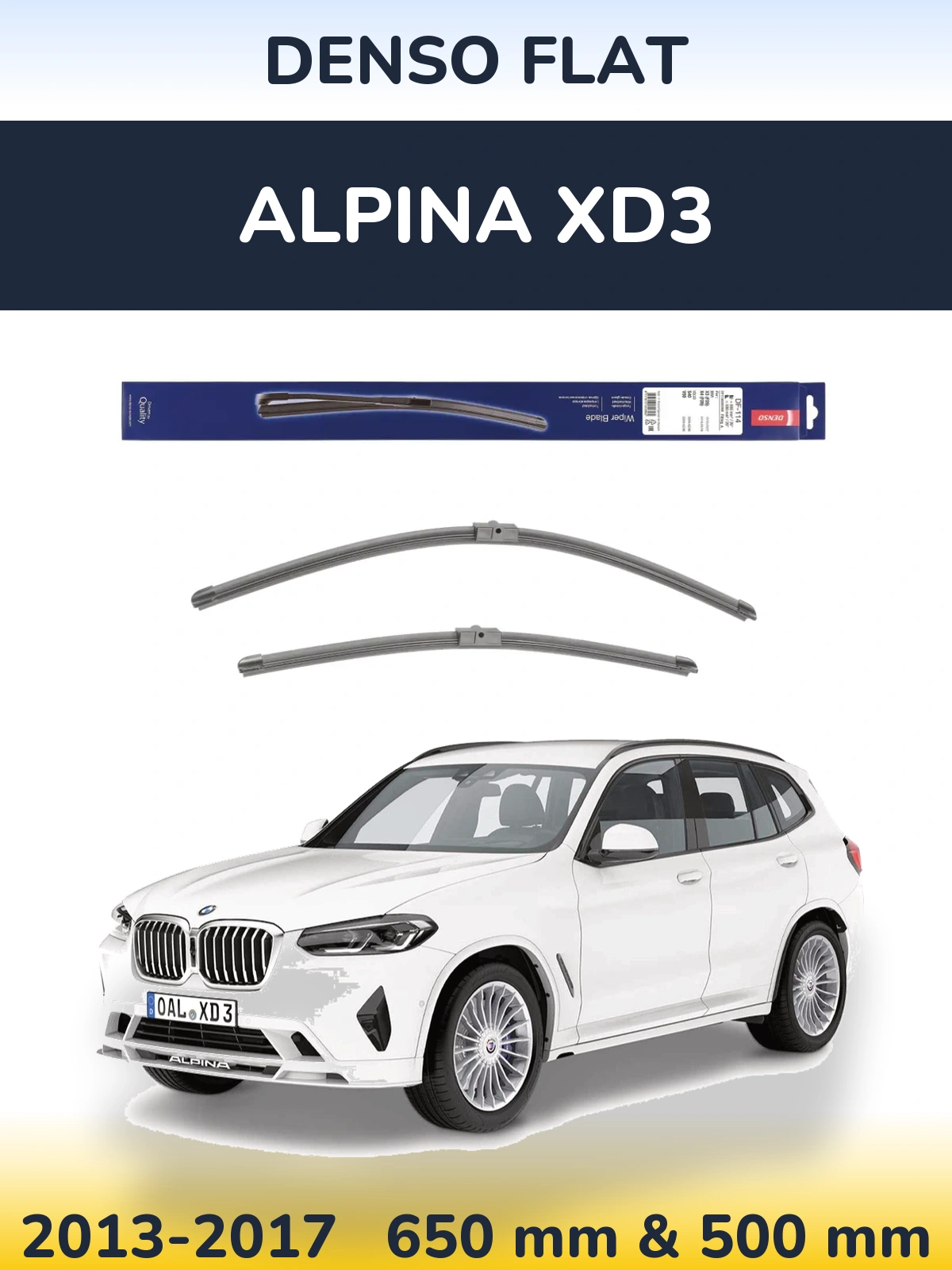 Front wiper blade set Denso Flat 650 & 500 mm for Alpina XD3 2013-2017