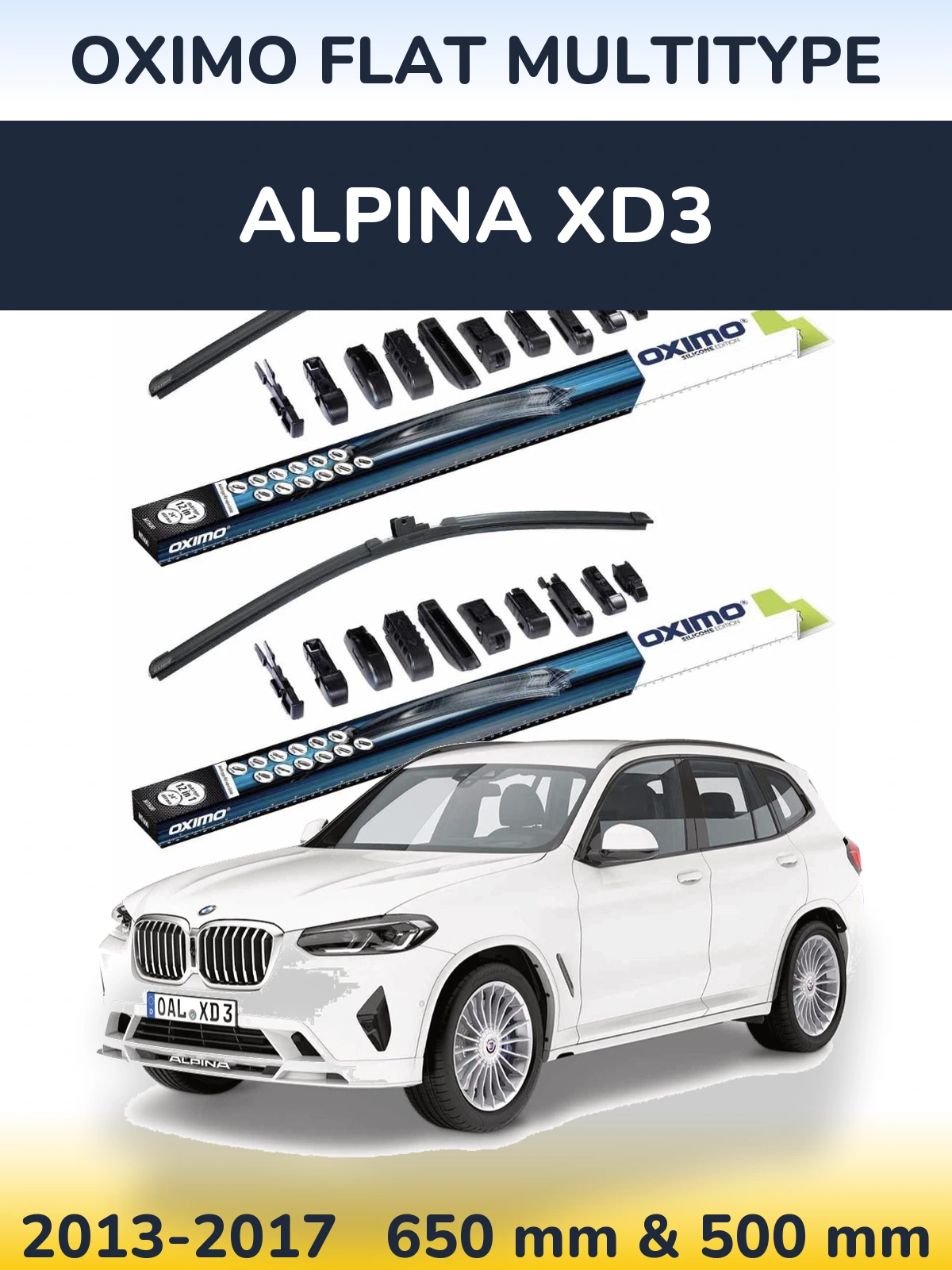 Front wiper blade set Oximo Flat MultiTipoe 650 & 500 mm for Alpina XD3 2013-2017