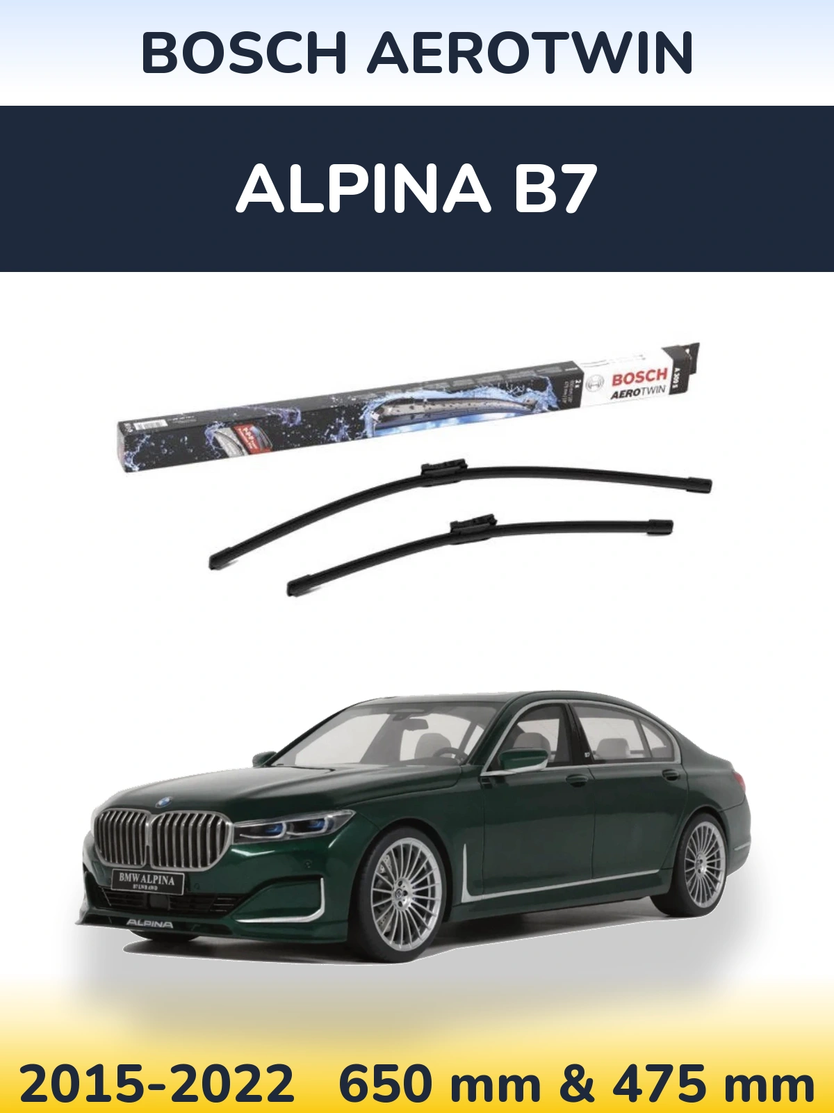 Front wiper blade set BOSCH AeroTwin 650 & 475 mm for Alpina B7 2015-2022