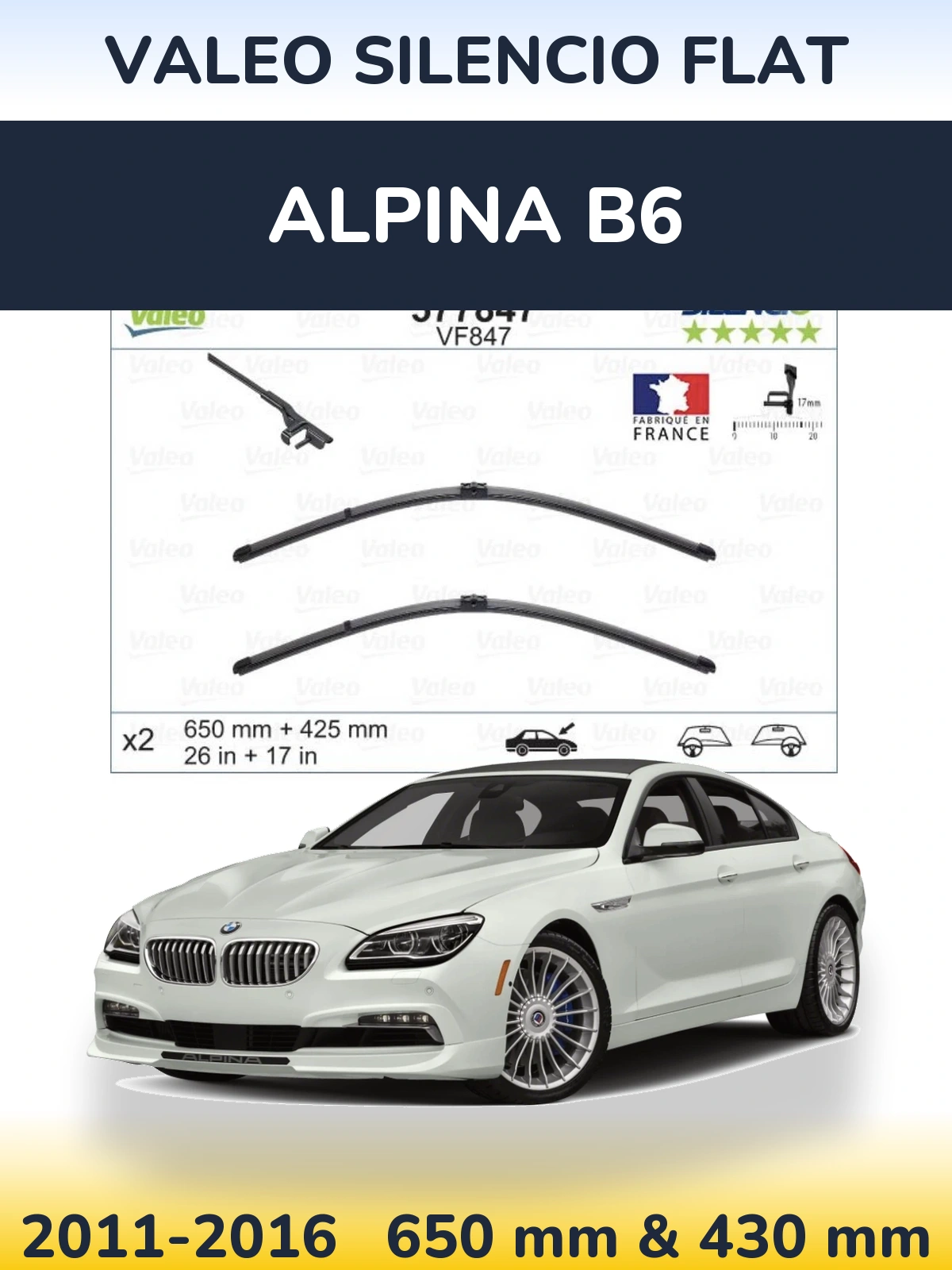 Комплект передних дворников Valeo Silencio Flat 650 & 430 мм для Alpina B6 2011-2016