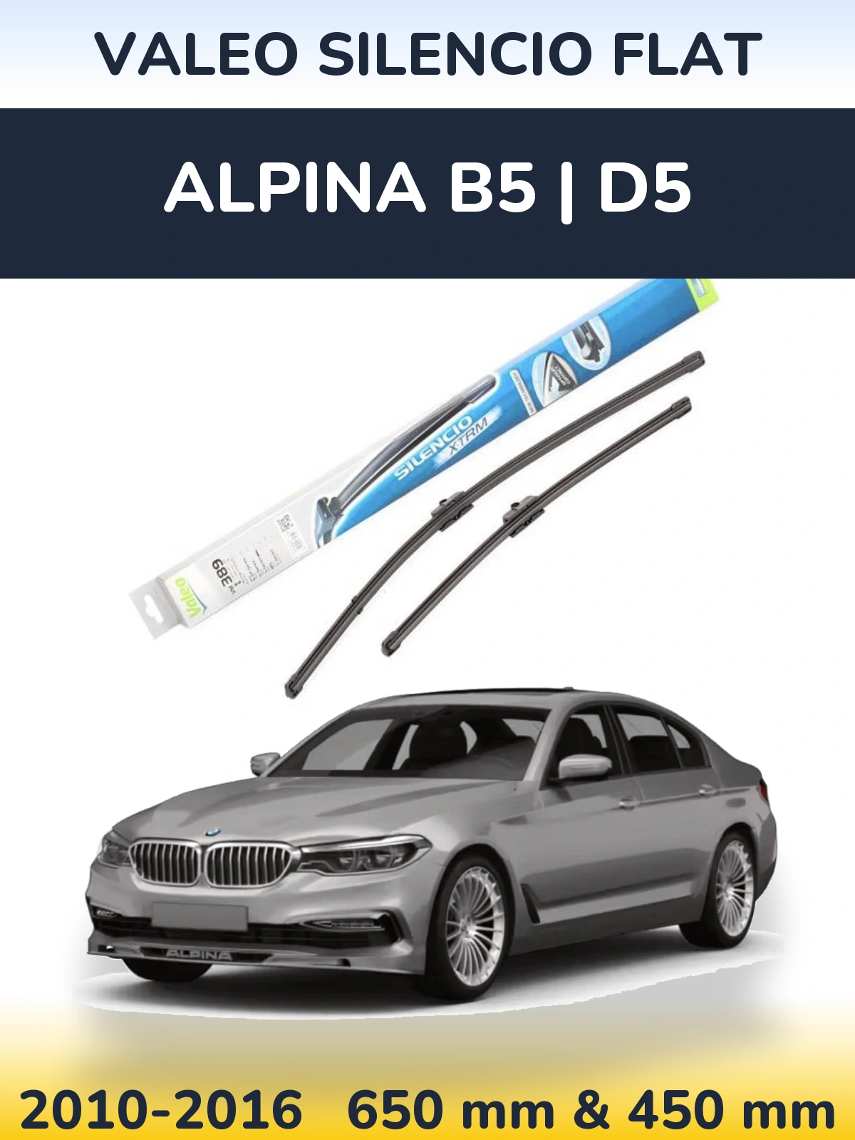 Front wiper blade set Valeo Silencio Flat 650 & 450 mm for Alpina B5 | D5 2010-2016