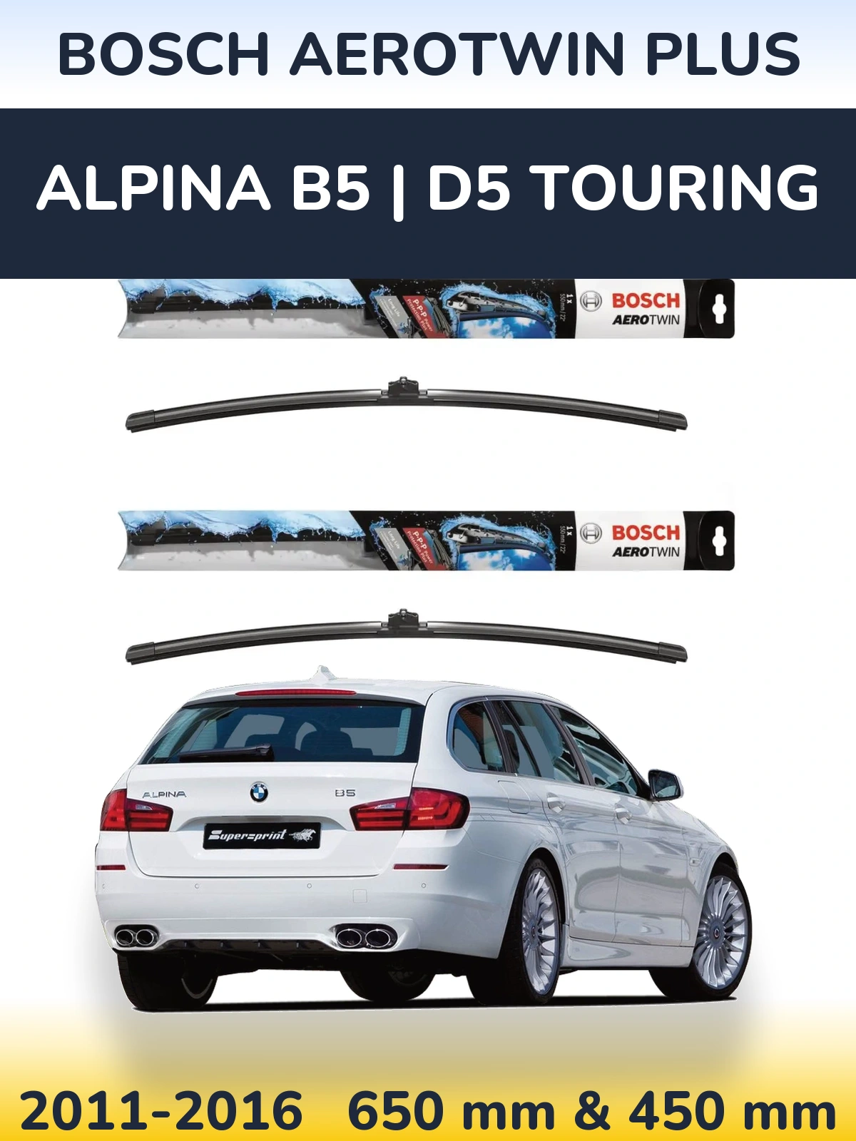 Комплект передніх щіток BOSCH AeroTwin Plus 650 & 450 мм для Alpina B5 | D5 Touring 2011-2016