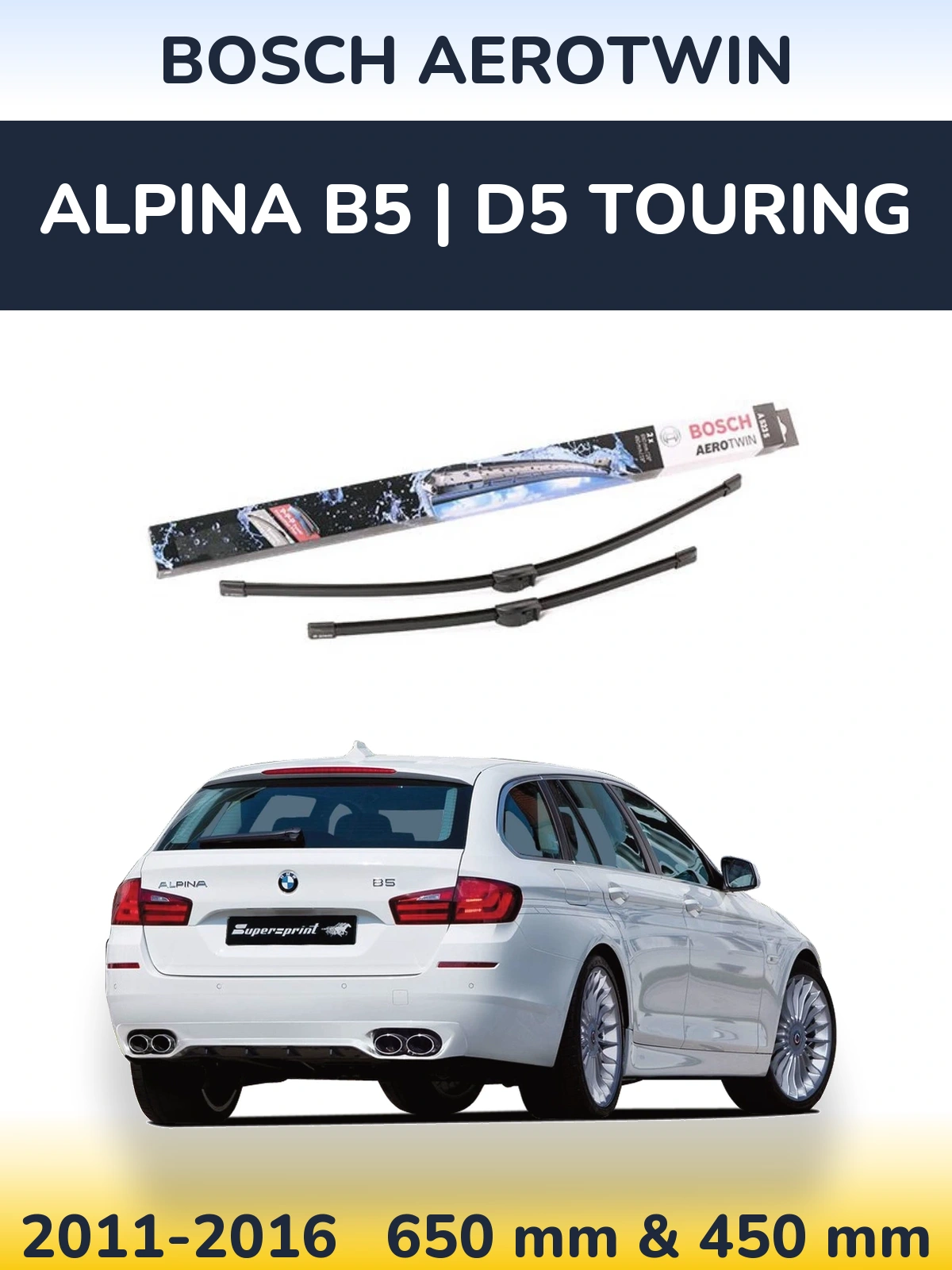 Комплект передніх щіток BOSCH AeroTwin 650 & 450 мм для Alpina B5 | D5 Touring 2011-2016