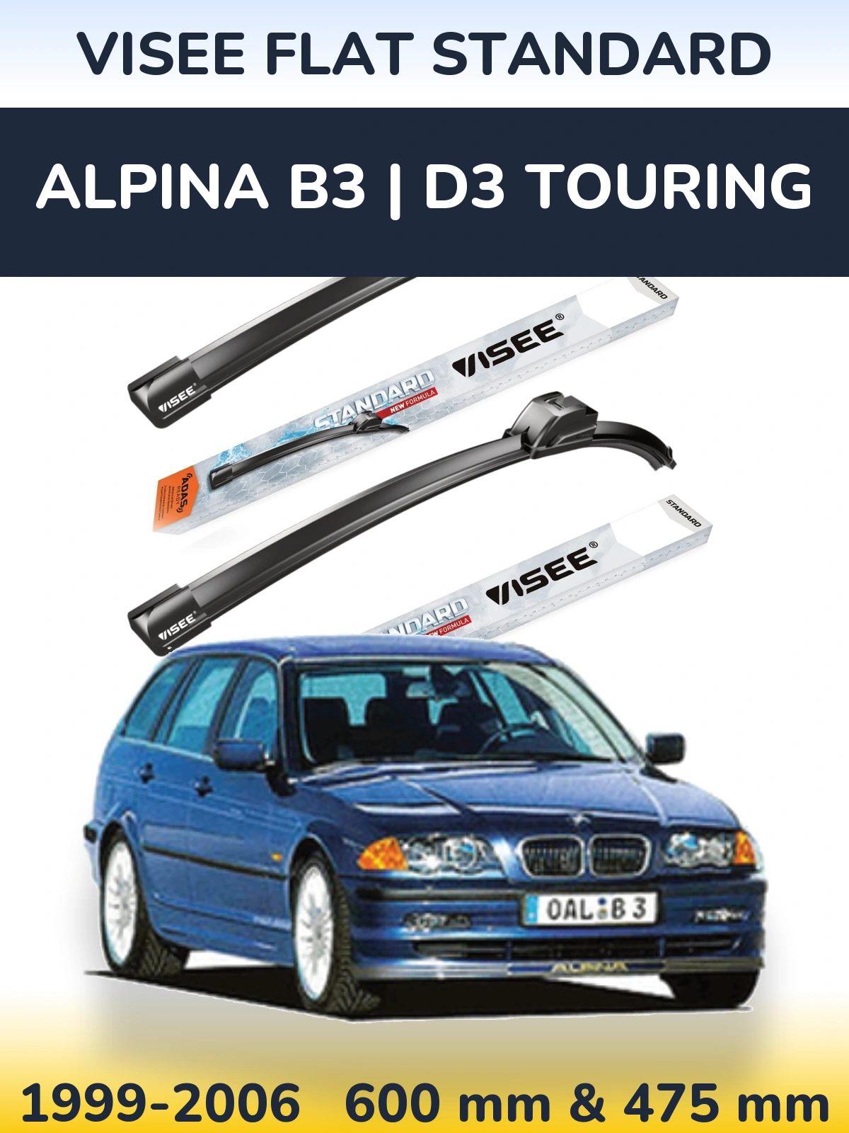 Комплект передних дворников VISEE FLAT STANDARD 600 & 475 мм для Alpina B3 | D3 Touring 1999-2006