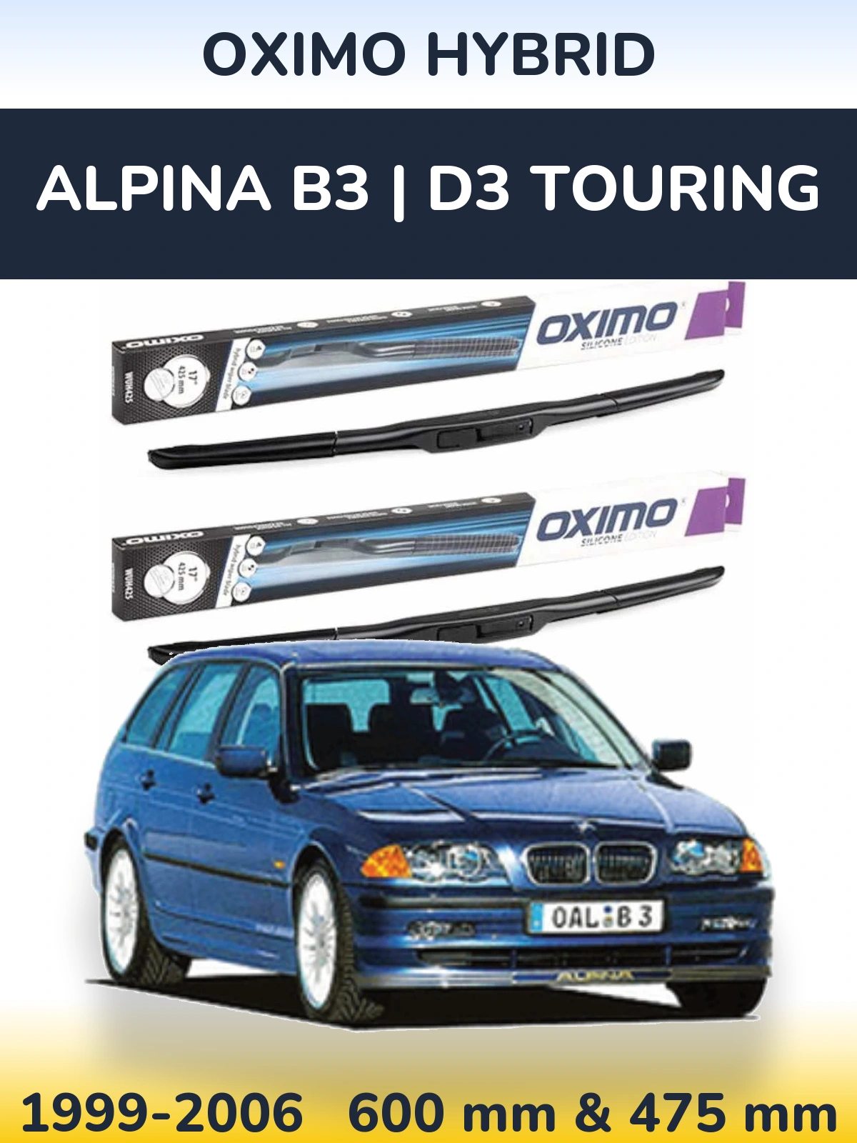 Комплект передних дворников Oximo Hybrid 600 & 475 мм для Alpina B3 | D3 Touring 1999-2006