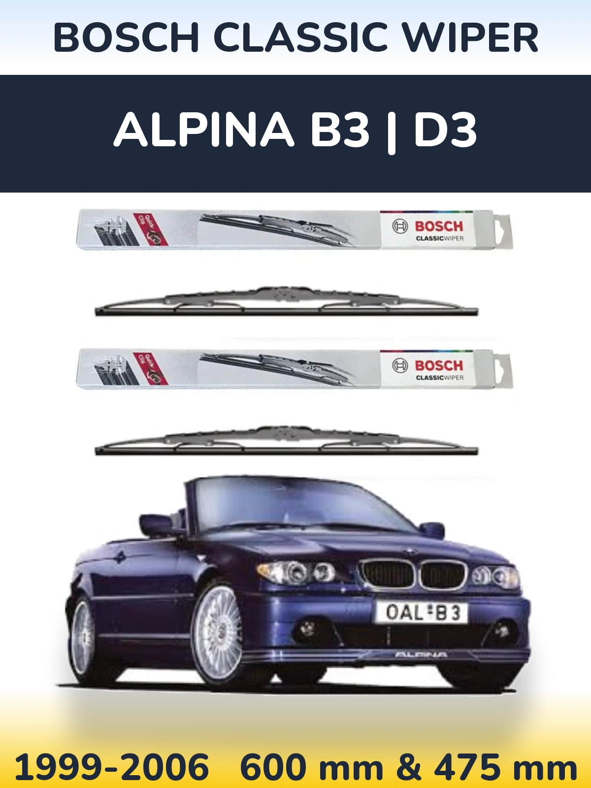 Комплект передних дворников BOSCH Classic Wiper 600 & 475 мм для Alpina B3 | D3 1999-2006