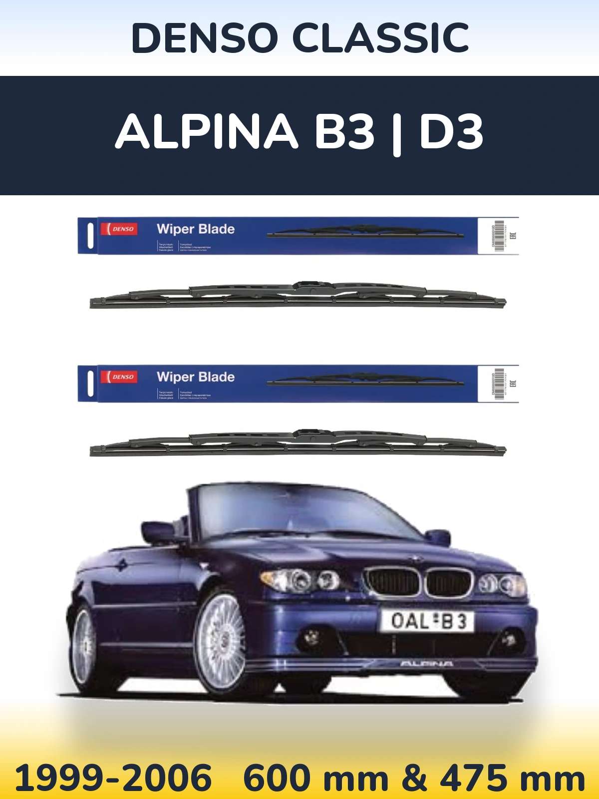 Front wiper blade set Denso Classic 600 & 475 mm for Alpina B3 | D3 1999-2006