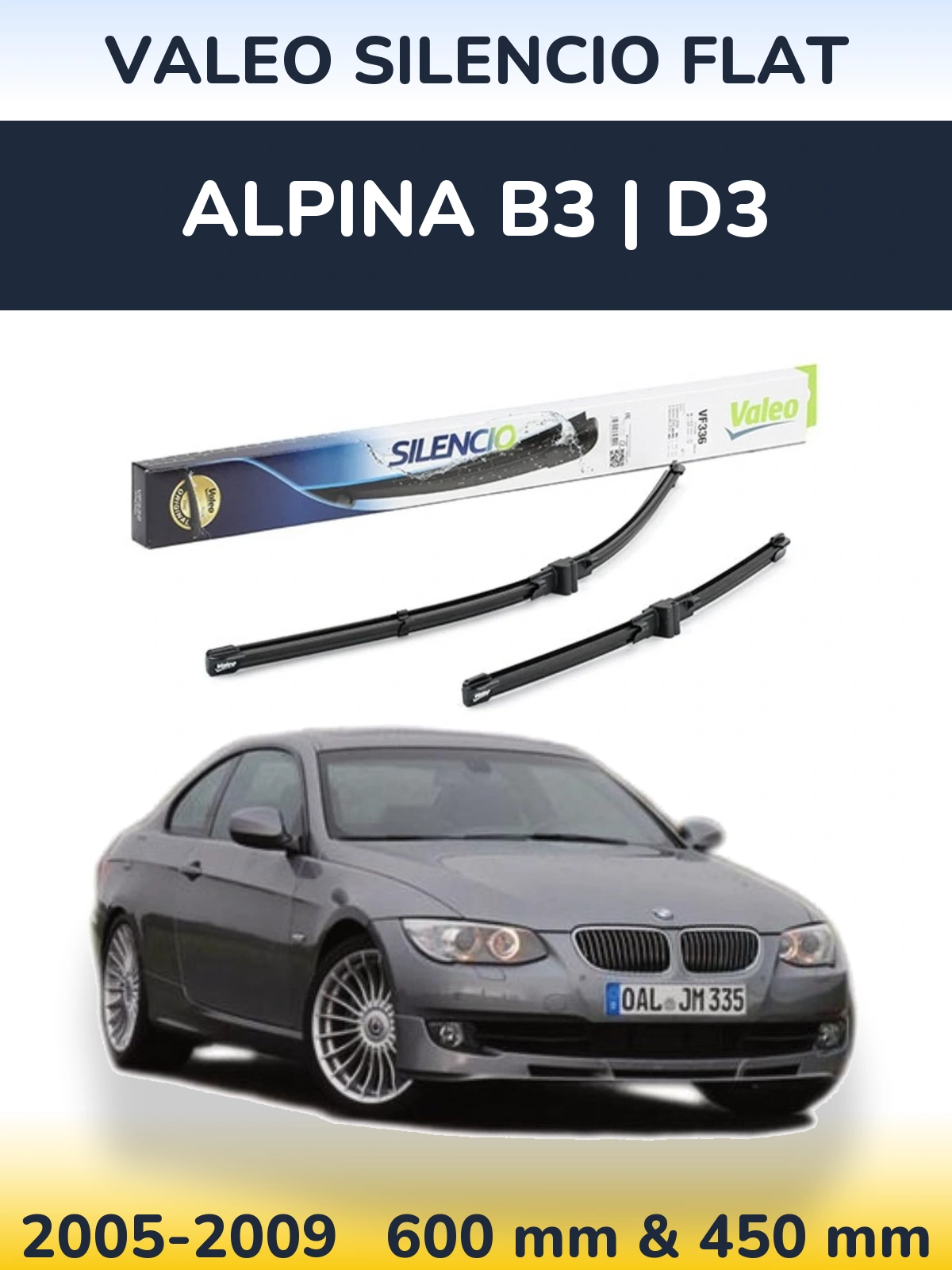 Front wiper blade set Valeo Silencio Flat 600 & 400 mm for Alpina B3 | D3 2005-2009
