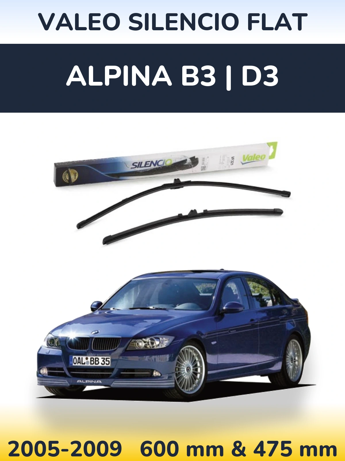 Комплект передніх щіток Valeo Silencio Flat 600 & 475 мм для Alpina B3 | D3 2005-2009