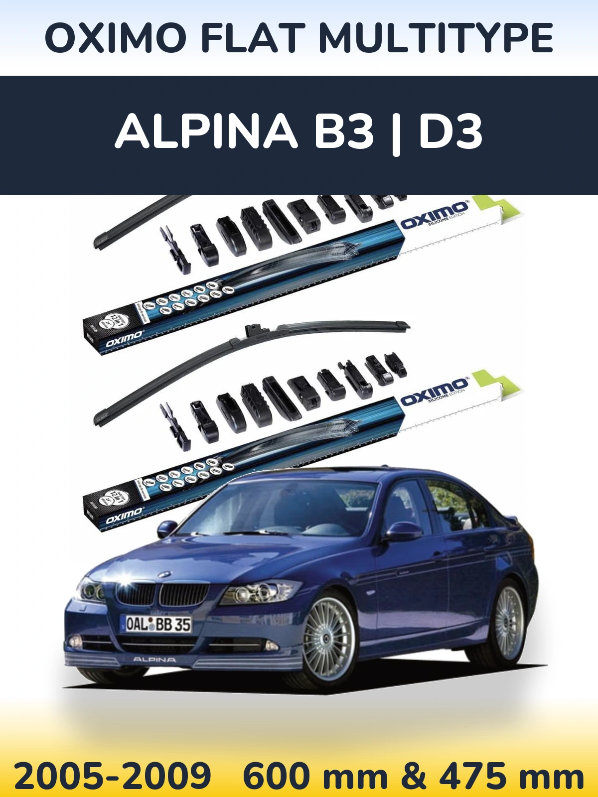 Комплект передних дворников Oximo Flat MultiТипe 600 & 475 мм для Alpina B3 | D3 2005-2009