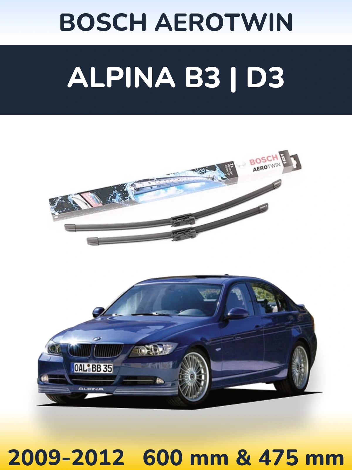 Front wiper blade set BOSCH AeroTwin 600 & 475 mm for Alpina B3 | D3 2009-2012