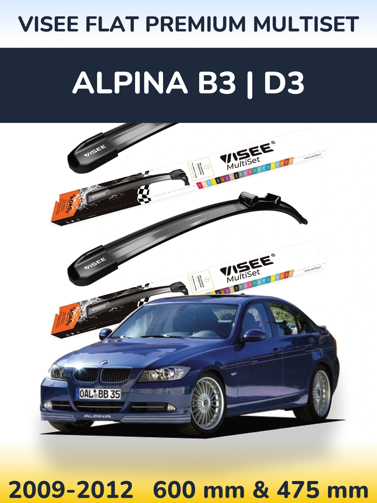 Front wiper blade set VISEE FLAT PREMIUM MultiSet 600 & 475 mm for Alpina B3 | D3 2009-2012
