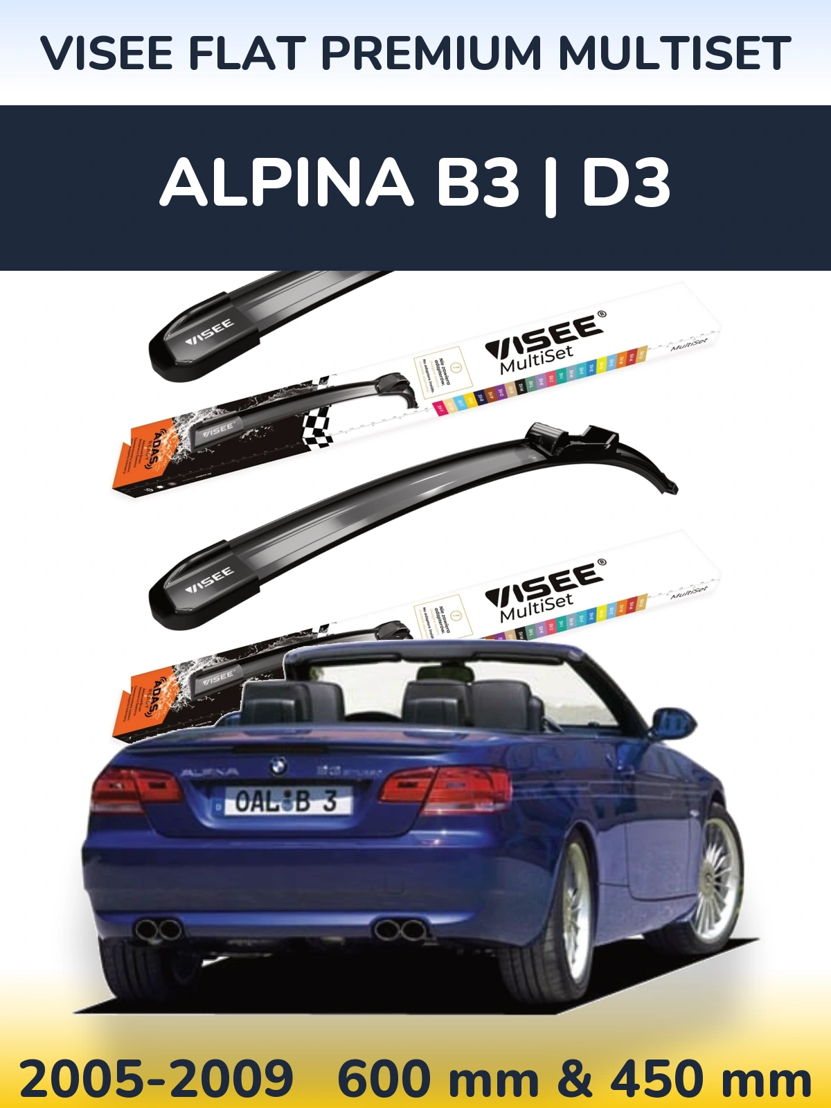 Front wiper blade set VISEE FLAT PREMIUM MultiSet 600 & 450 mm for Alpina B3 | D3 2005-2009
