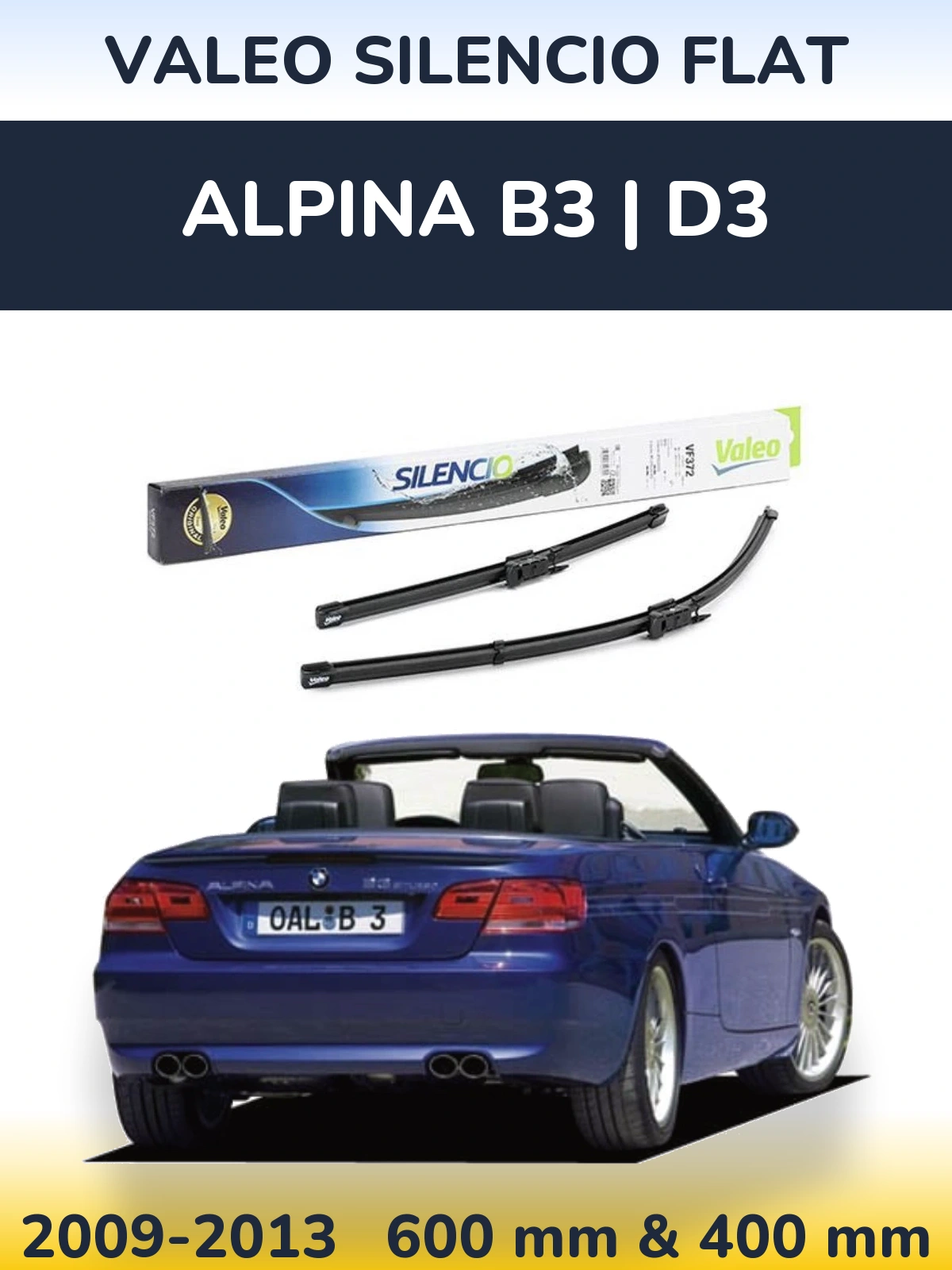 Front wiper blade set Valeo Silencio Flat 600 & 400 mm for Alpina B3 | D3 2009-2013
