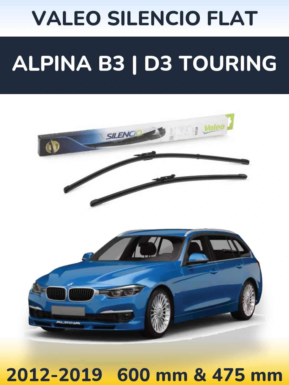 Комплект передніх щіток Valeo Silencio Flat 600 & 475 мм для Alpina B3 | D3 Touring 2012-2019