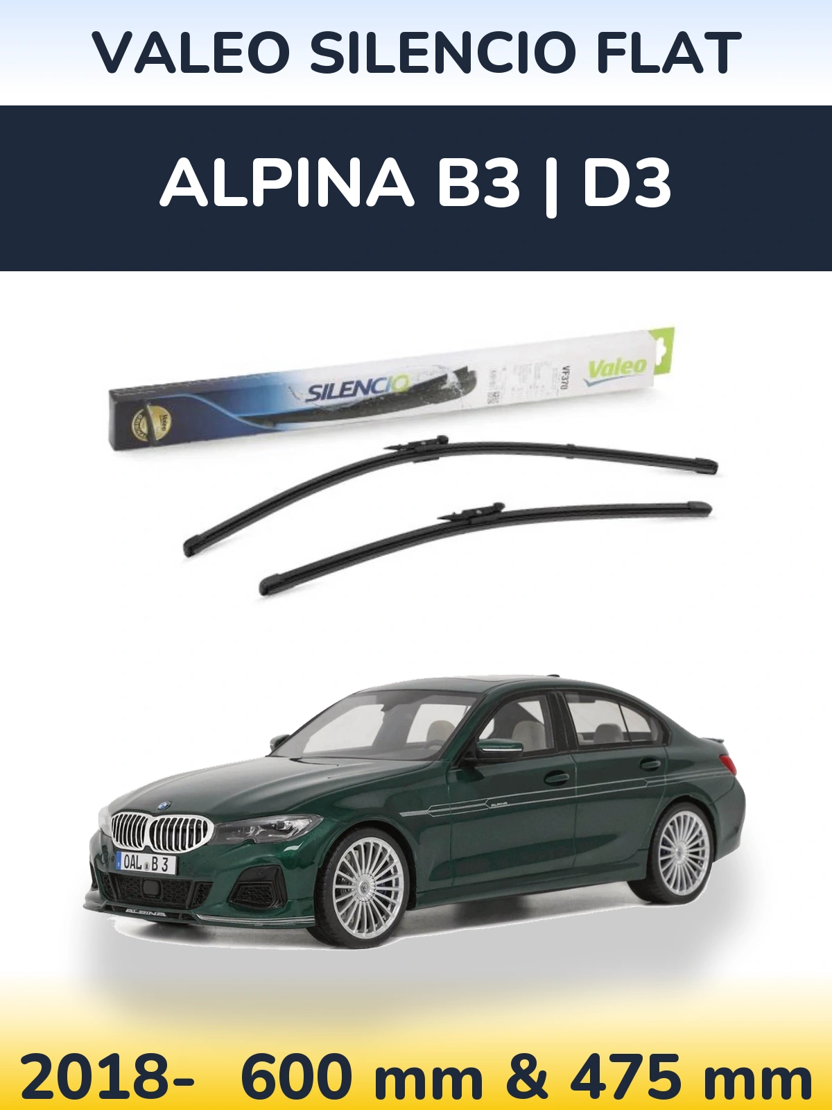 Комплект передніх щіток Valeo Silencio Flat 600 & 475 мм для Alpina B3 | D3 2018-2026