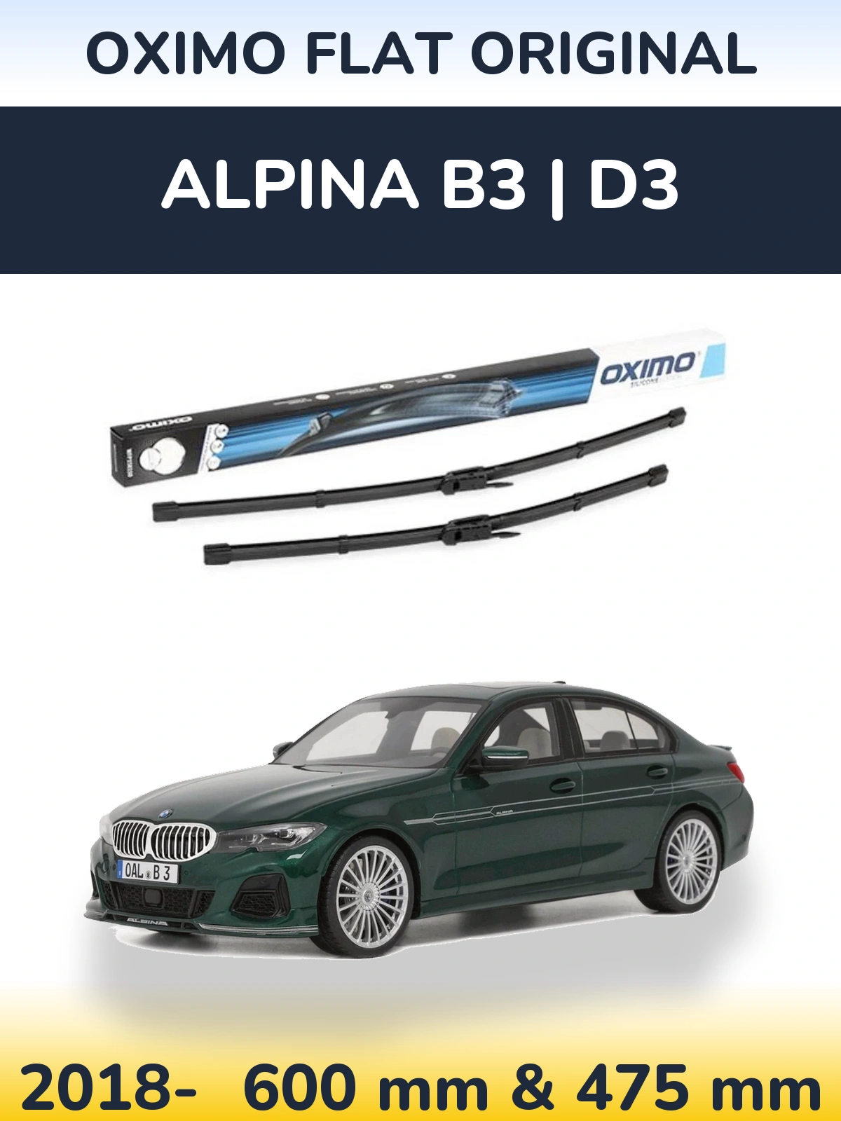 Front wiper blade set Oximo Flat Original 600 & 475 mm for Alpina B3 | D3 2018-2026