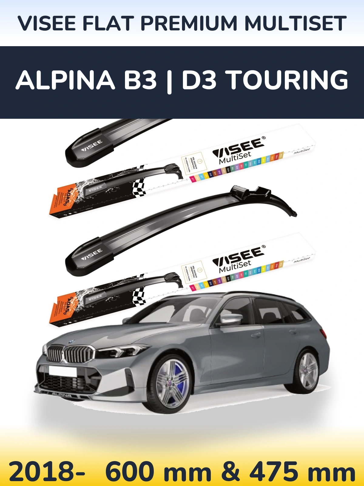Front wiper blade set VISEE FLAT PREMIUM MultiSet 600 & 475 mm for Alpina B3 | D3 Touring 2018-2026