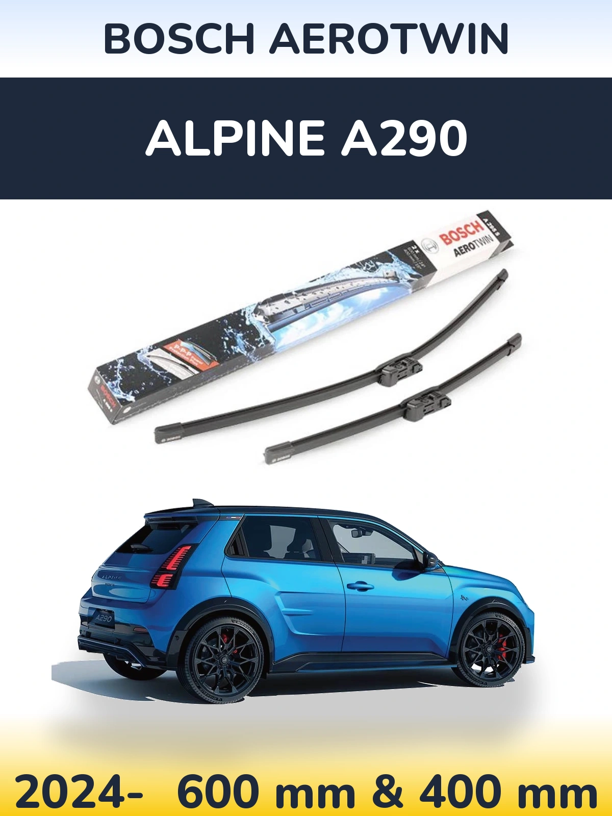 Комплект передніх щіток BOSCH AeroTwin 600 & 400 мм для Alpine A290 2024-2026