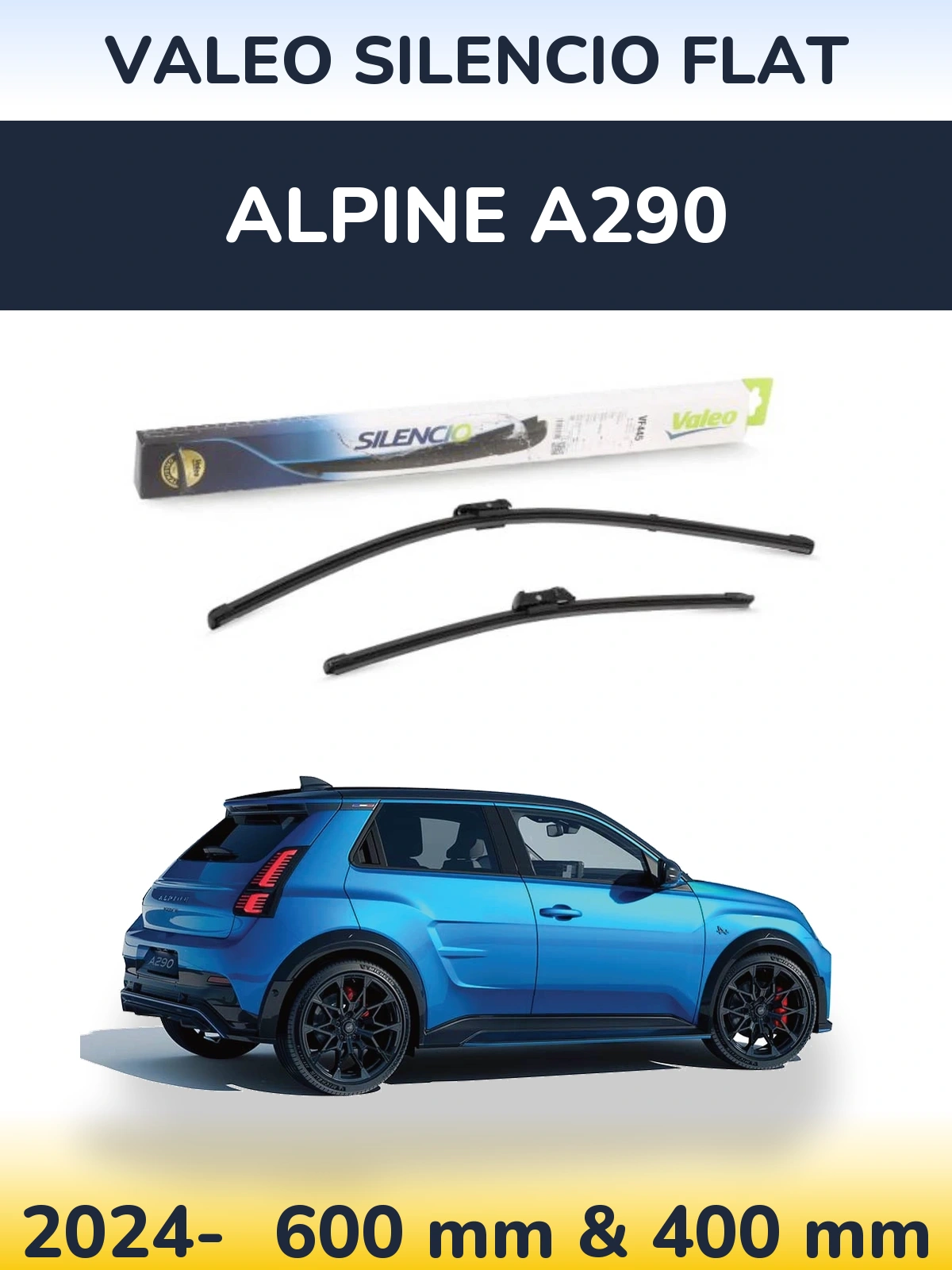 Комплект передніх щіток Valeo Silencio Flat 600 & 400 мм для Alpine A290 2024-2026