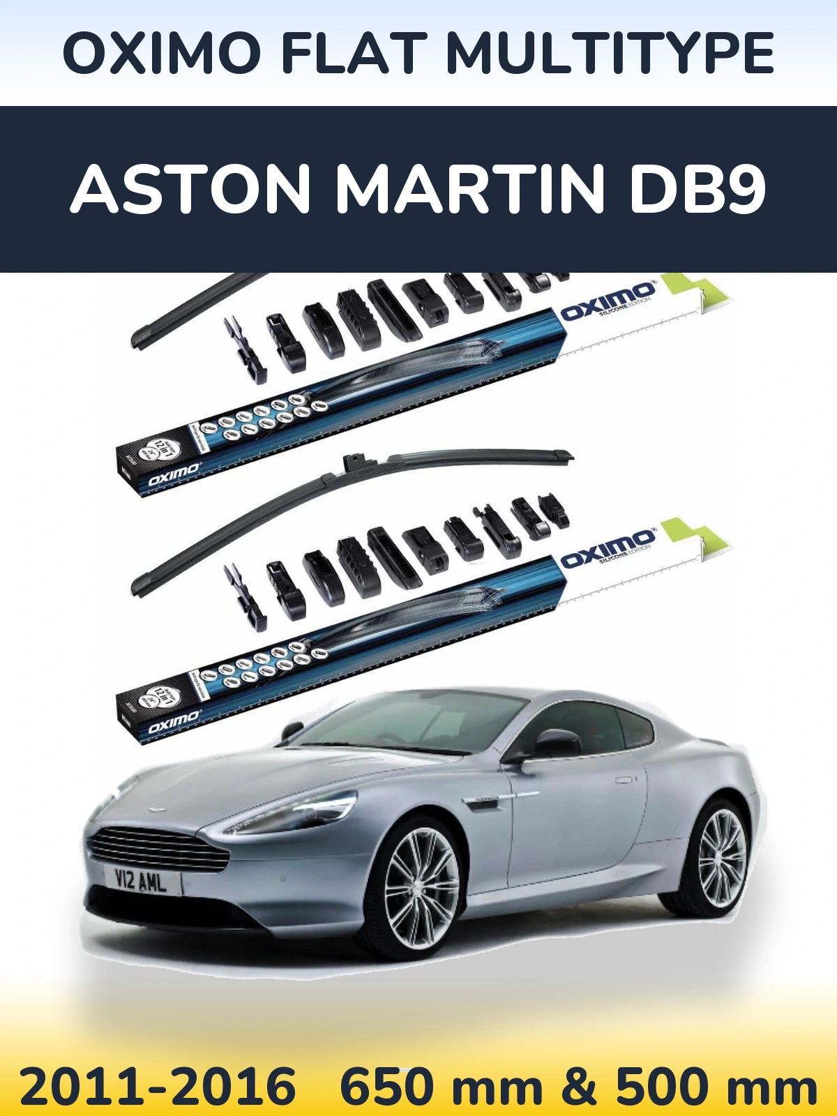 Комплект передних дворников Oximo Flat MultiТипe 650 & 500 мм для Aston Martin DB9 2011-2016
