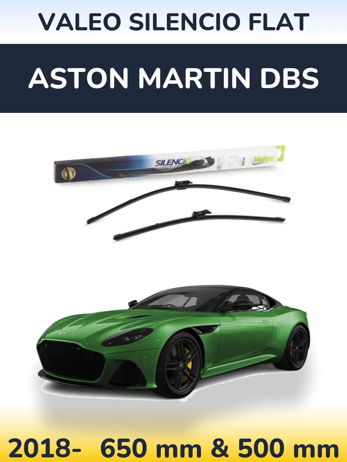 Front wiper blade set Valeo Silencio Flat 650 & 500 mm for Aston Martin DBS 2018-2026