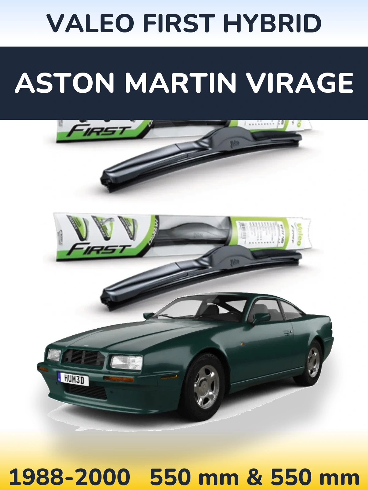 Front wiper blade set Valeo First Hybrid 550 & 550 mm for Aston Martin Virage 1988-2000