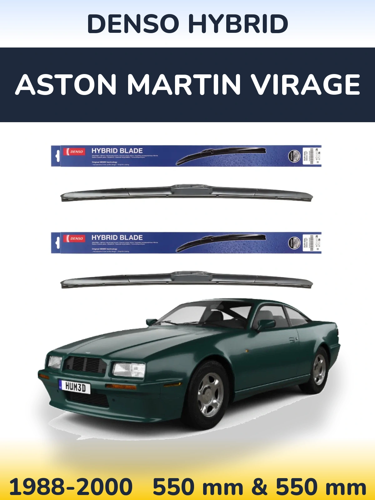 Front wiper blade set Denso Hybrid 550 & 550 mm for Aston Martin Virage 1988-2000