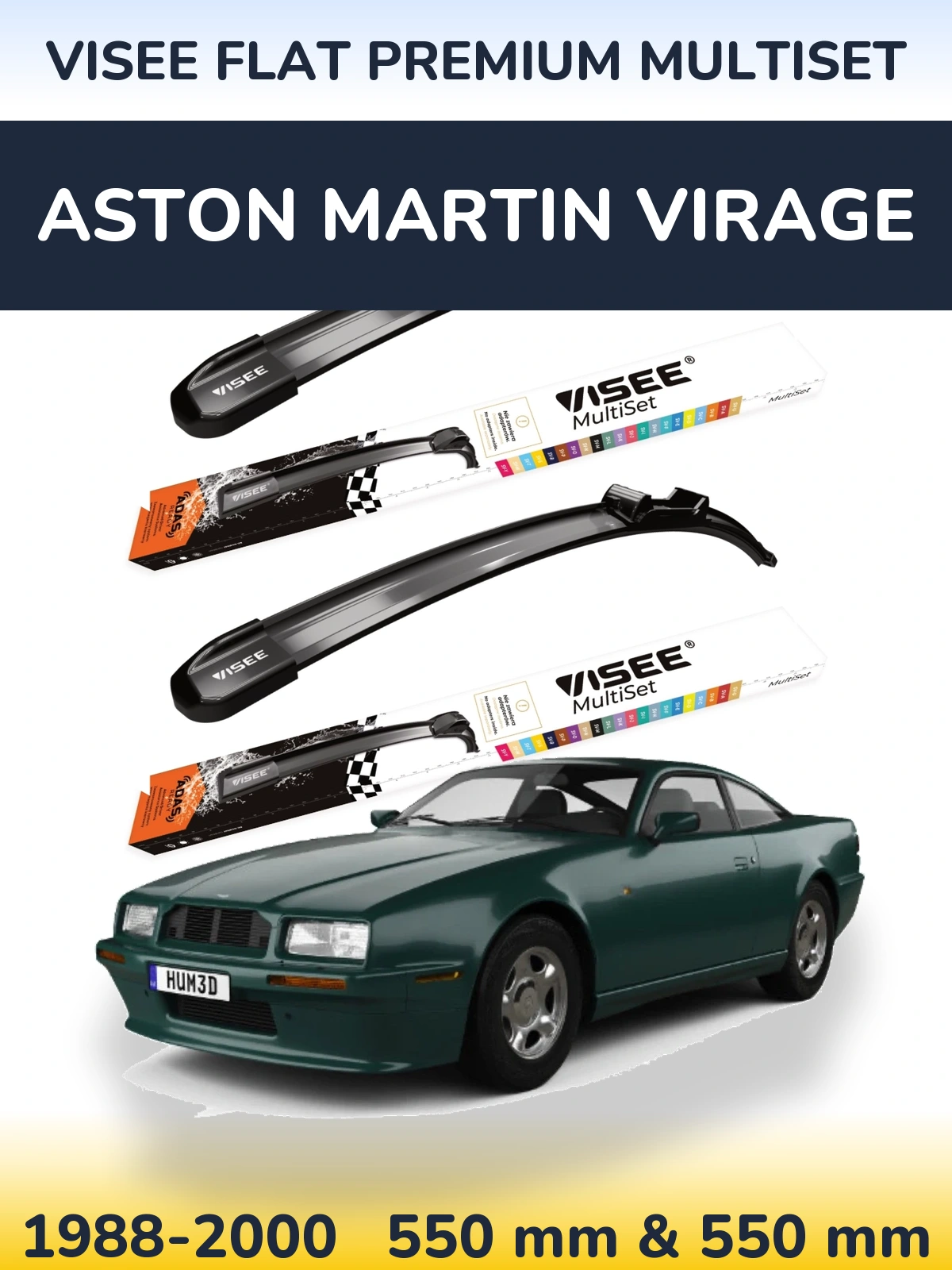 Front wiper blade set VISEE FLAT PREMIUM MultiSet 550 & 550 mm for Aston Martin Virage 1988-2000