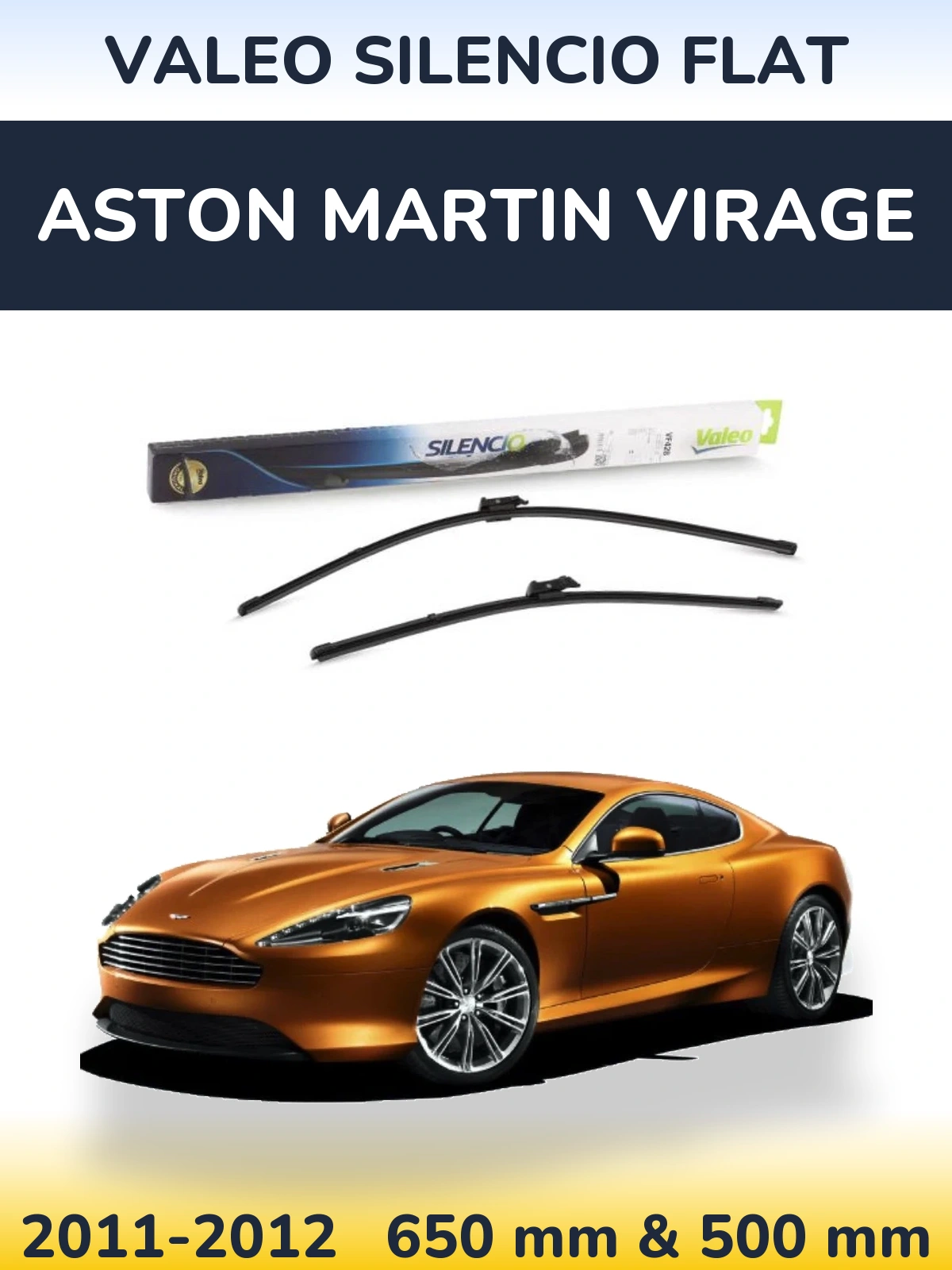 Front wiper blade set Valeo Silencio Flat 650 & 500 mm for Aston Martin Virage 2011-2012