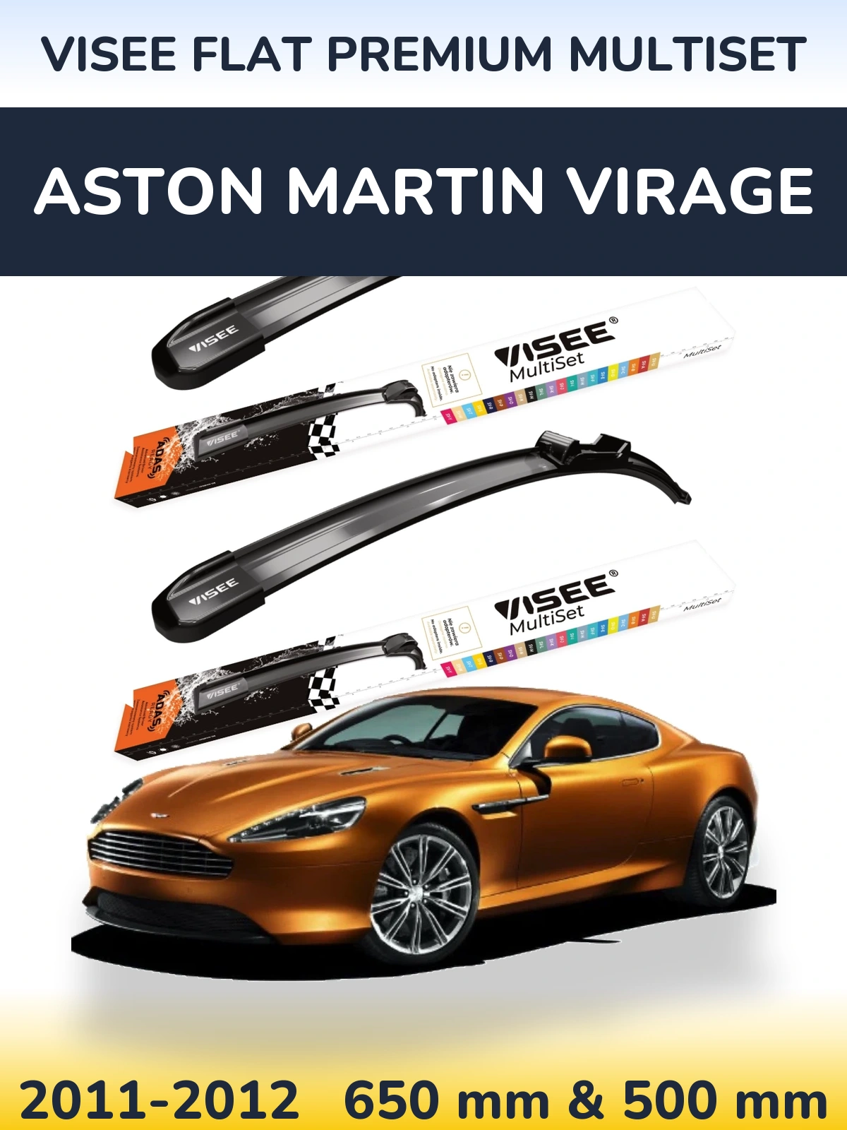 Front wiper blade set VISEE FLAT PREMIUM MultiSet 650 & 500 mm for Aston Martin Virage 2011-2012