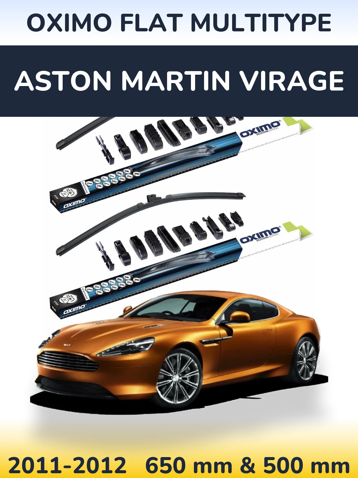 Front wiper blade set Oximo Flat MultiTipoe 650 & 500 mm for Aston Martin Virage 2011-2012
