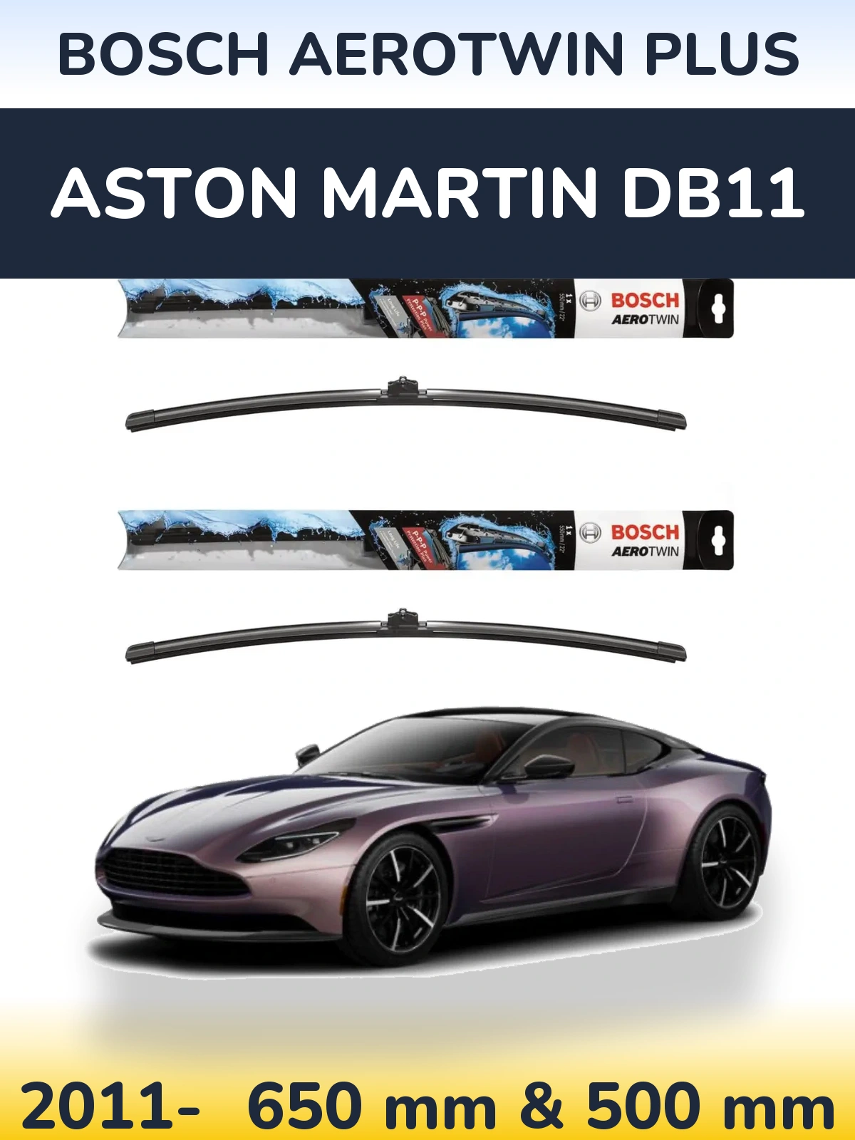 Комплект передніх щіток BOSCH AeroTwin Plus 650 & 500 мм для Aston Martin DB11 2011-2026