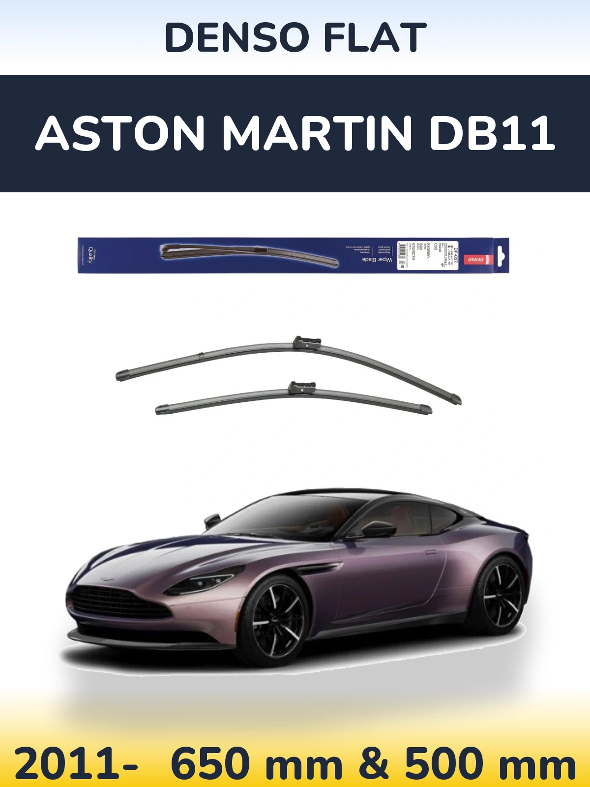 Front wiper blade set Denso Flat 650 & 500 mm for Aston Martin DB11 2011-2026